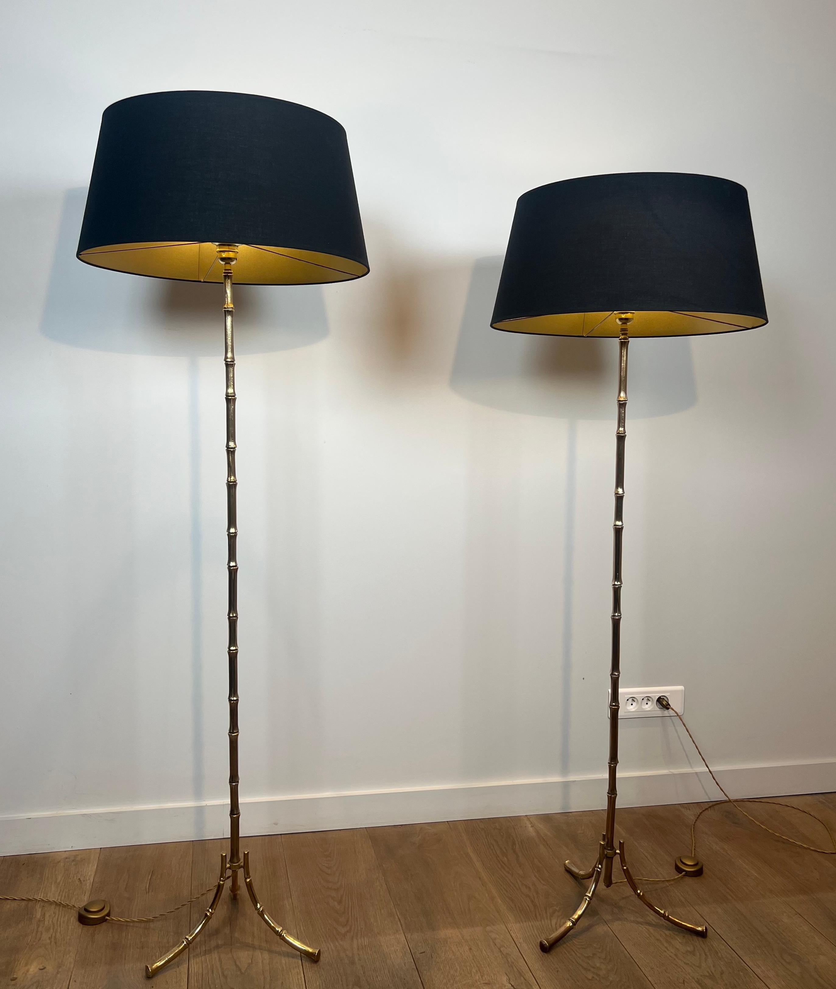 Mid-Century Modern Pair of Faux-Bamboo Bronze Floor Lamps By Maison Bagués For Sale