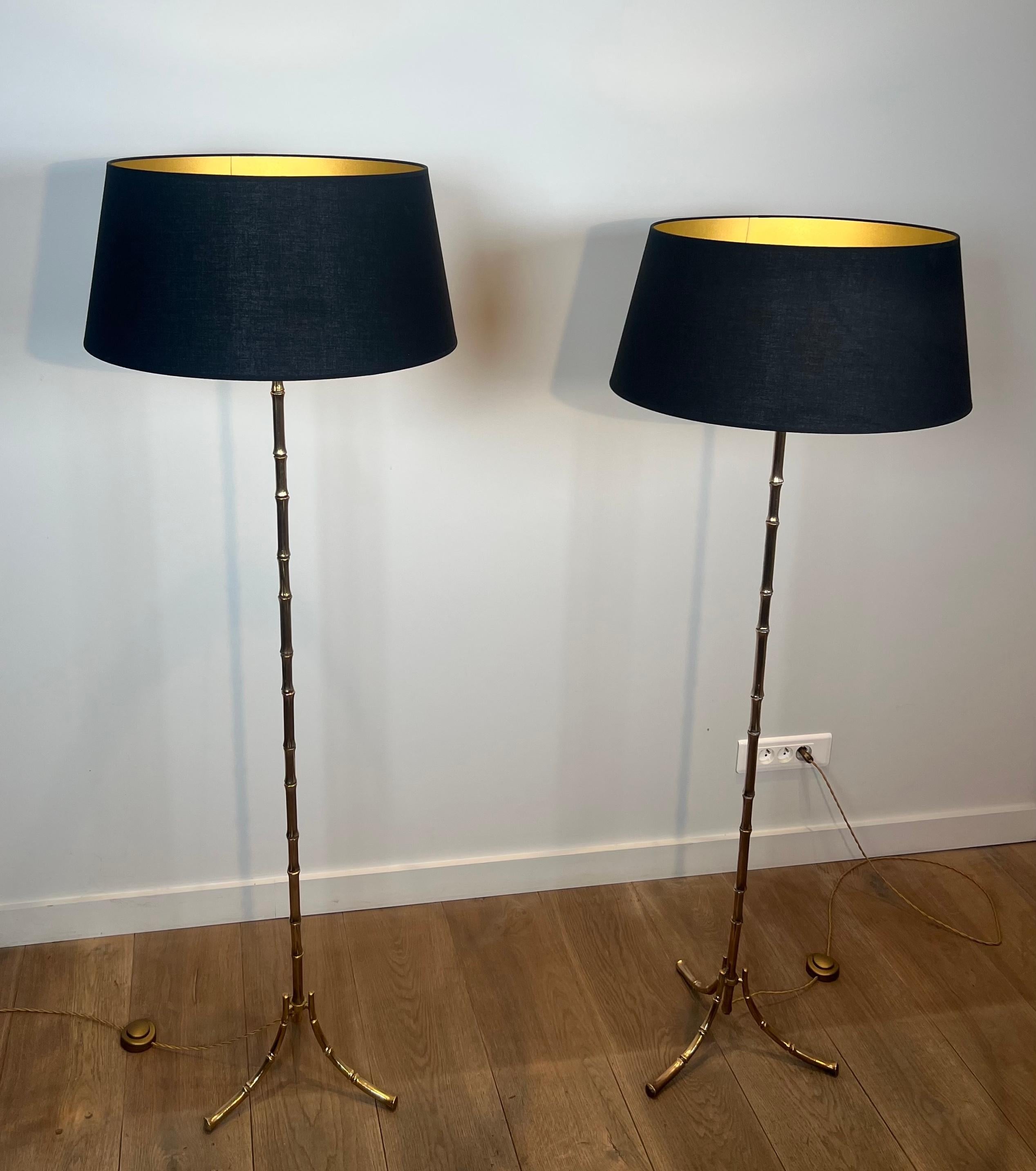French Pair of Faux-Bamboo Bronze Floor Lamps By Maison Bagués For Sale