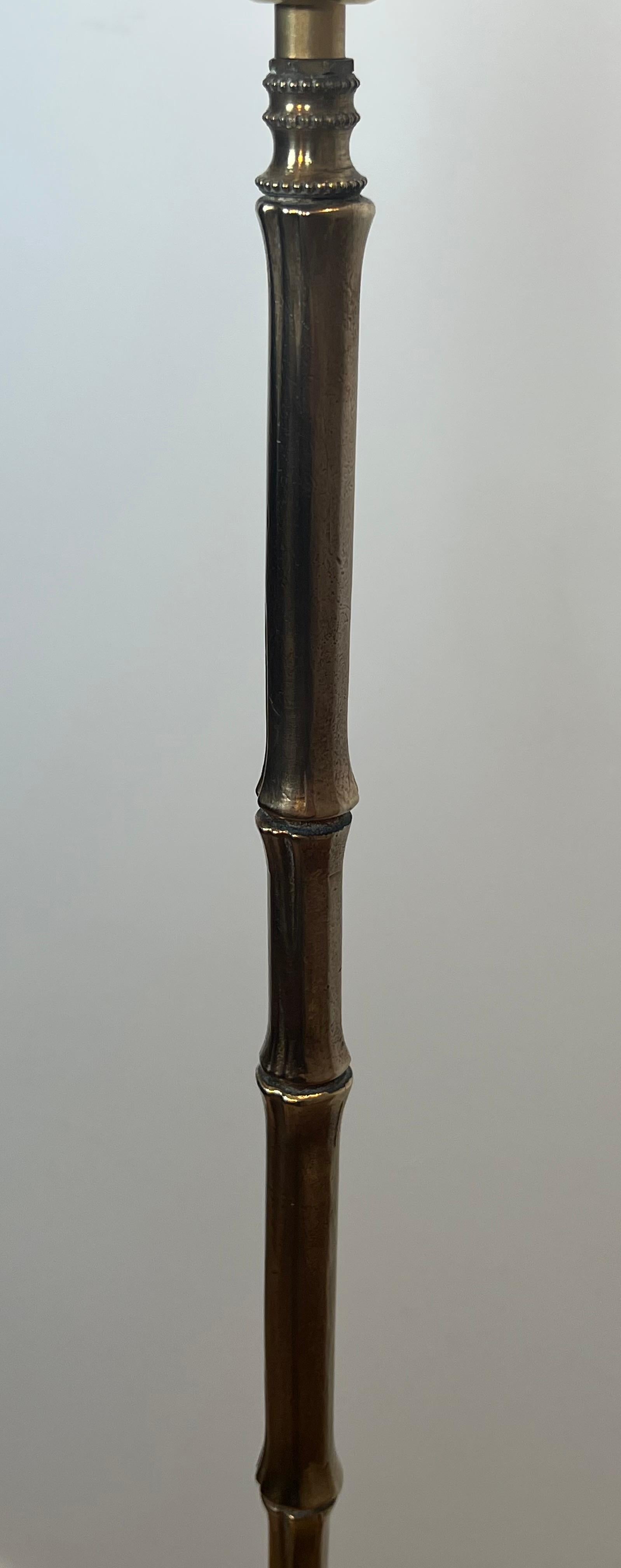 Mid-20th Century Pair of Faux-Bamboo Bronze Floor Lamps By Maison Bagués For Sale