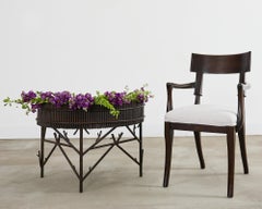 Pair of Faux Bamboo Bronzed Iron Demilune Planter Jardinieres