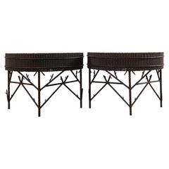 Pair of Faux Bamboo Bronzed Iron Demilune Planter Jardinieres