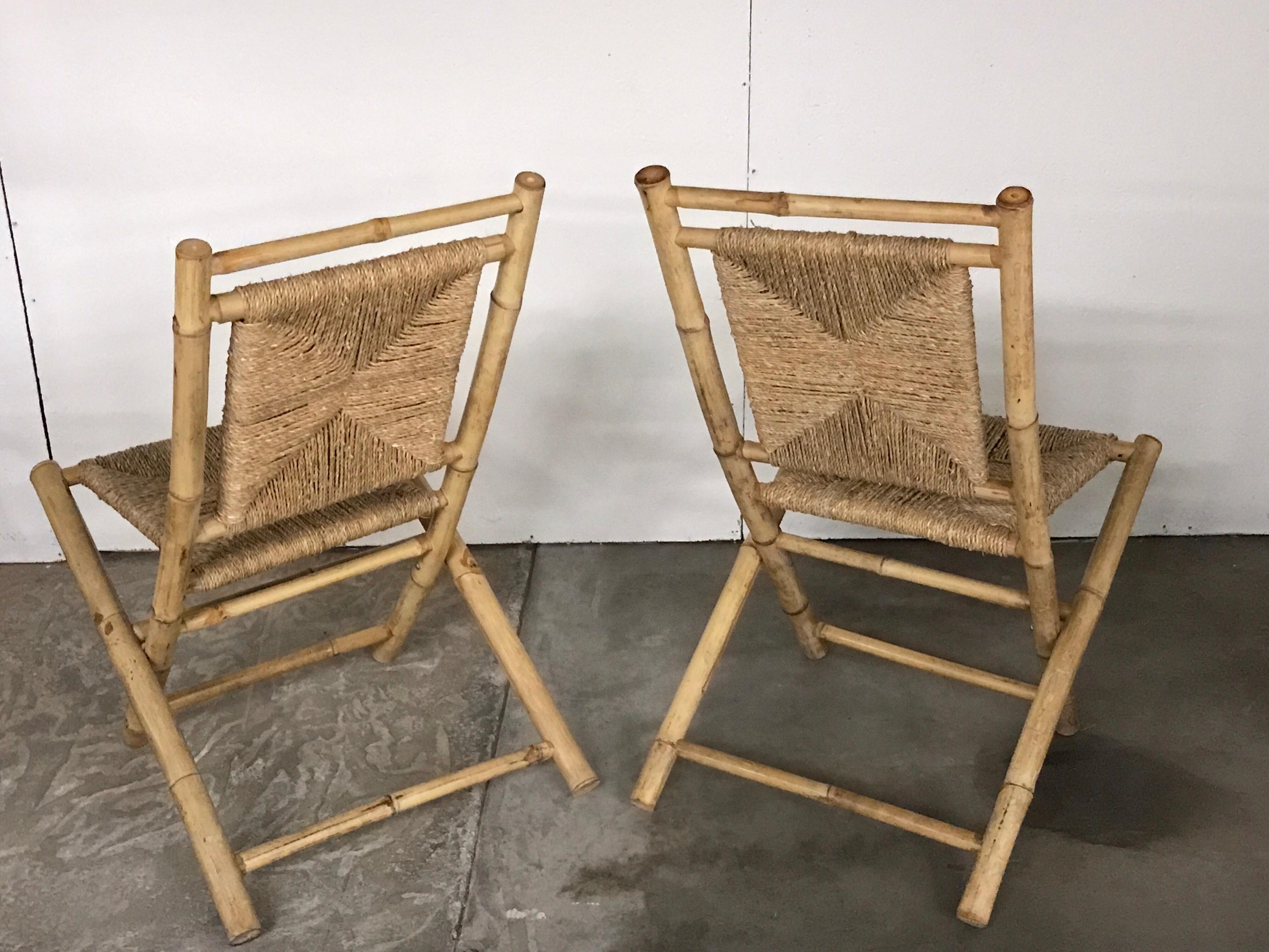 Modern Pair of Faux Bamboo Campaign Chairs in the Manner of Maison Jansen For Sale