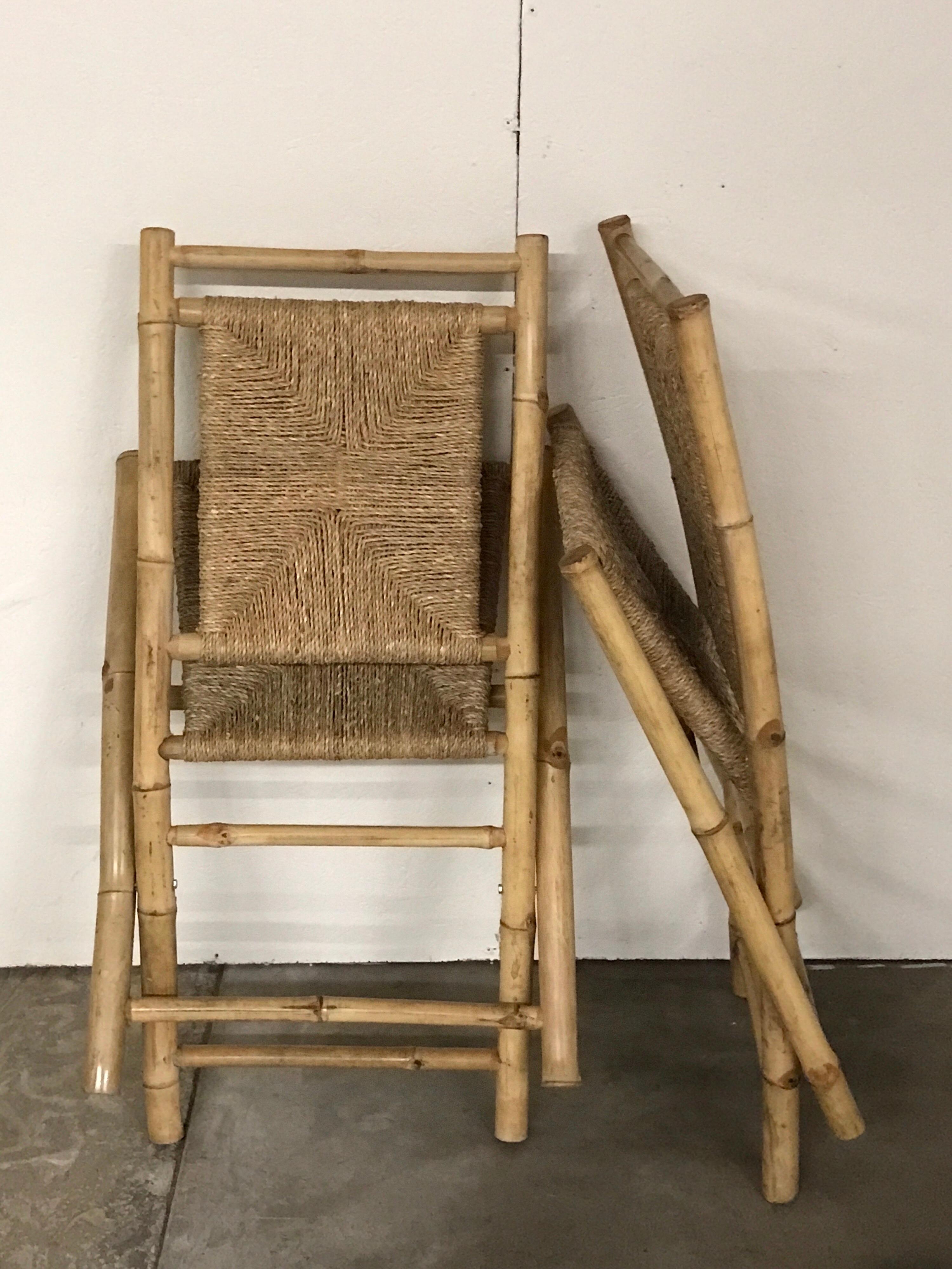 Rush Pair of Faux Bamboo Campaign Chairs in the Manner of Maison Jansen For Sale