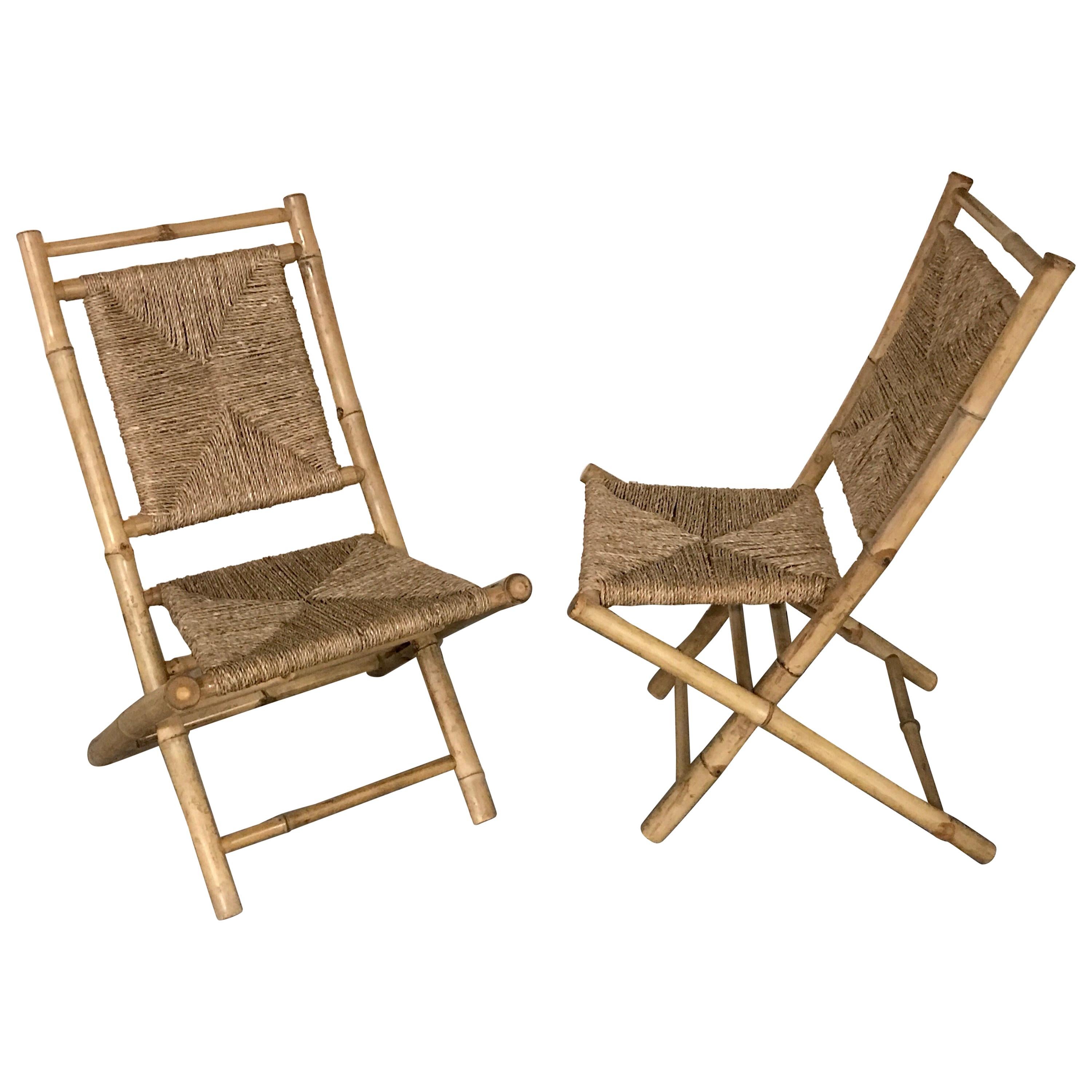 Pair of Faux Bamboo Campaign Chairs in the Manner of Maison Jansen For Sale