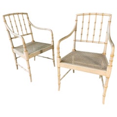 Pair of Faux Bamboo Cane Seat Armchairs