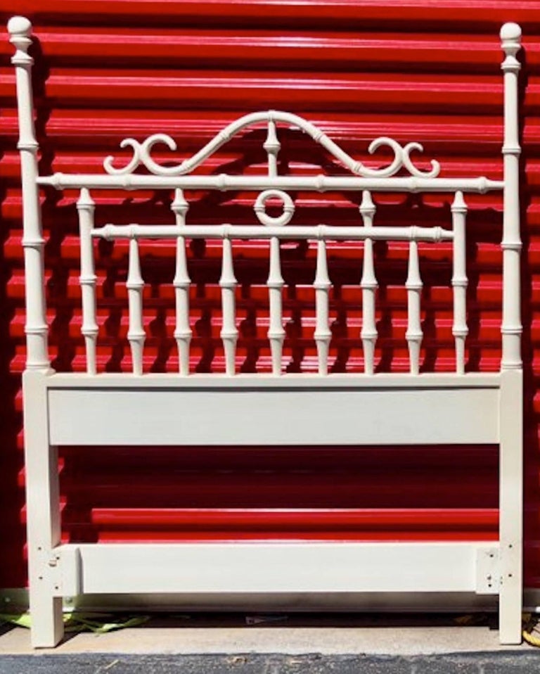 Pair of Faux Bamboo Carved Wood Twin Headboards in White at 1stDibs