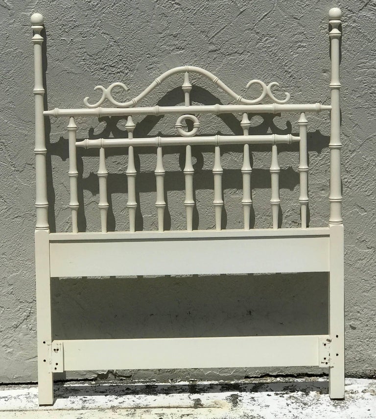 Pair of Faux Bamboo Carved Wood Twin Headboards in White at 1stDibs