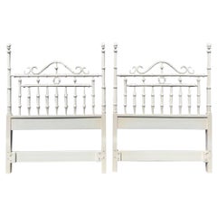 Vintage Pair of Faux Bamboo Carved Wood Twin Headboards in White