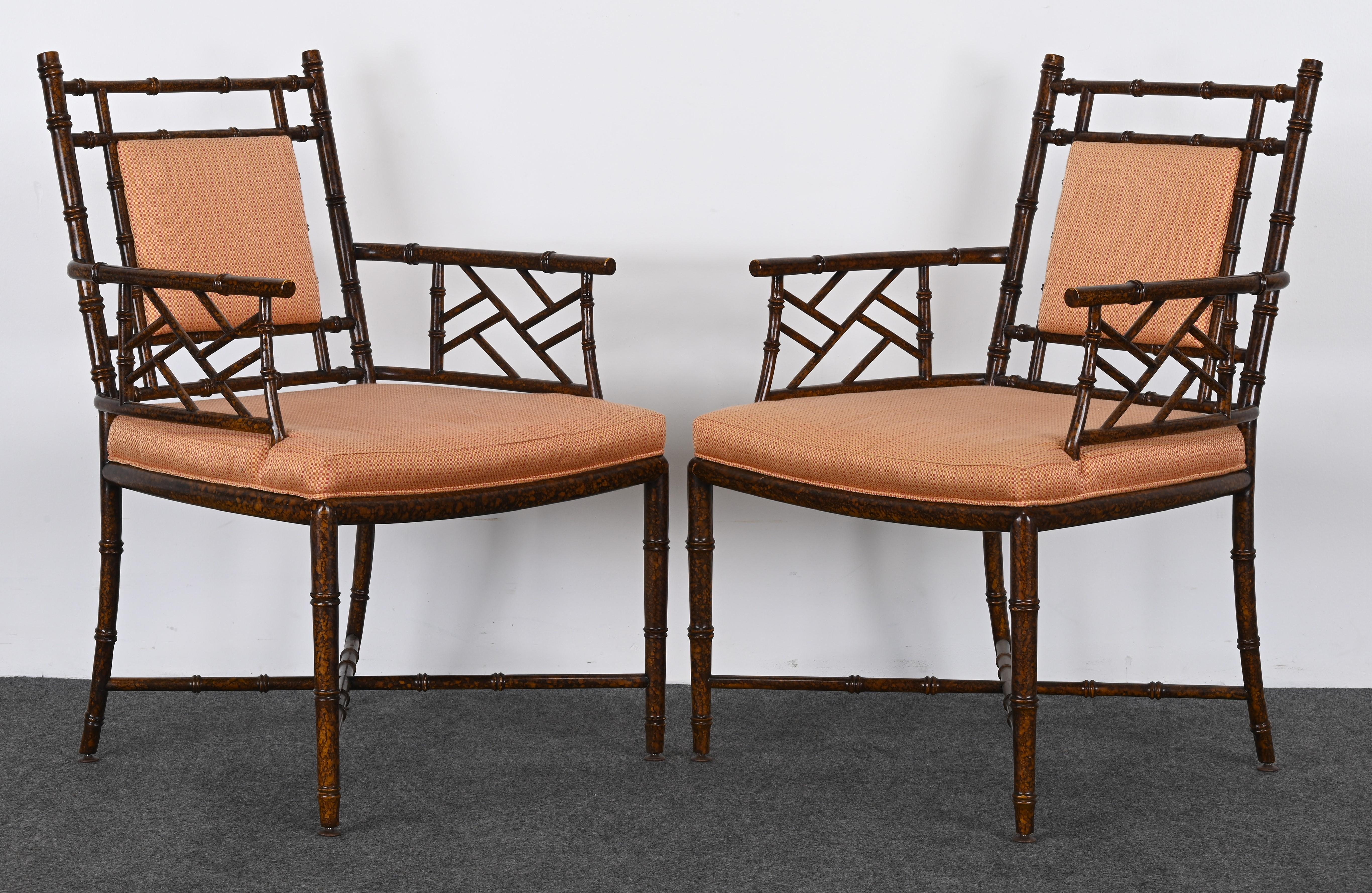 Lacquered Pair of Faux Bamboo Chairs by Pearson For Sale