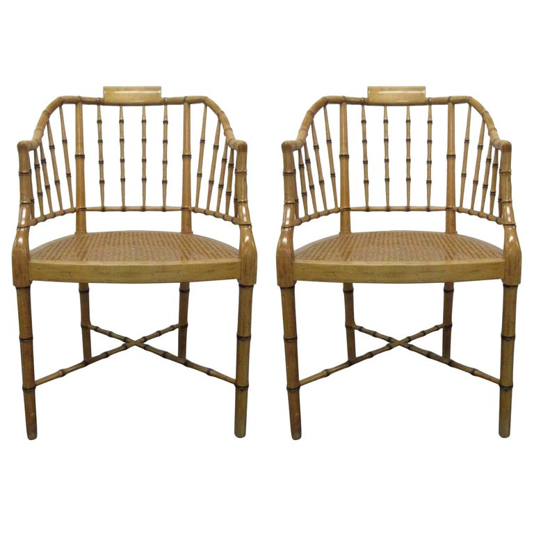 Pair of Faux Bamboo Chairs For Sale at 1stdibs