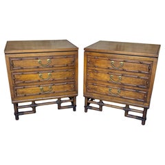 Pair of Faux Bamboo Chests by Ficks Reed, Mid-Century Campaign Style Nightstands