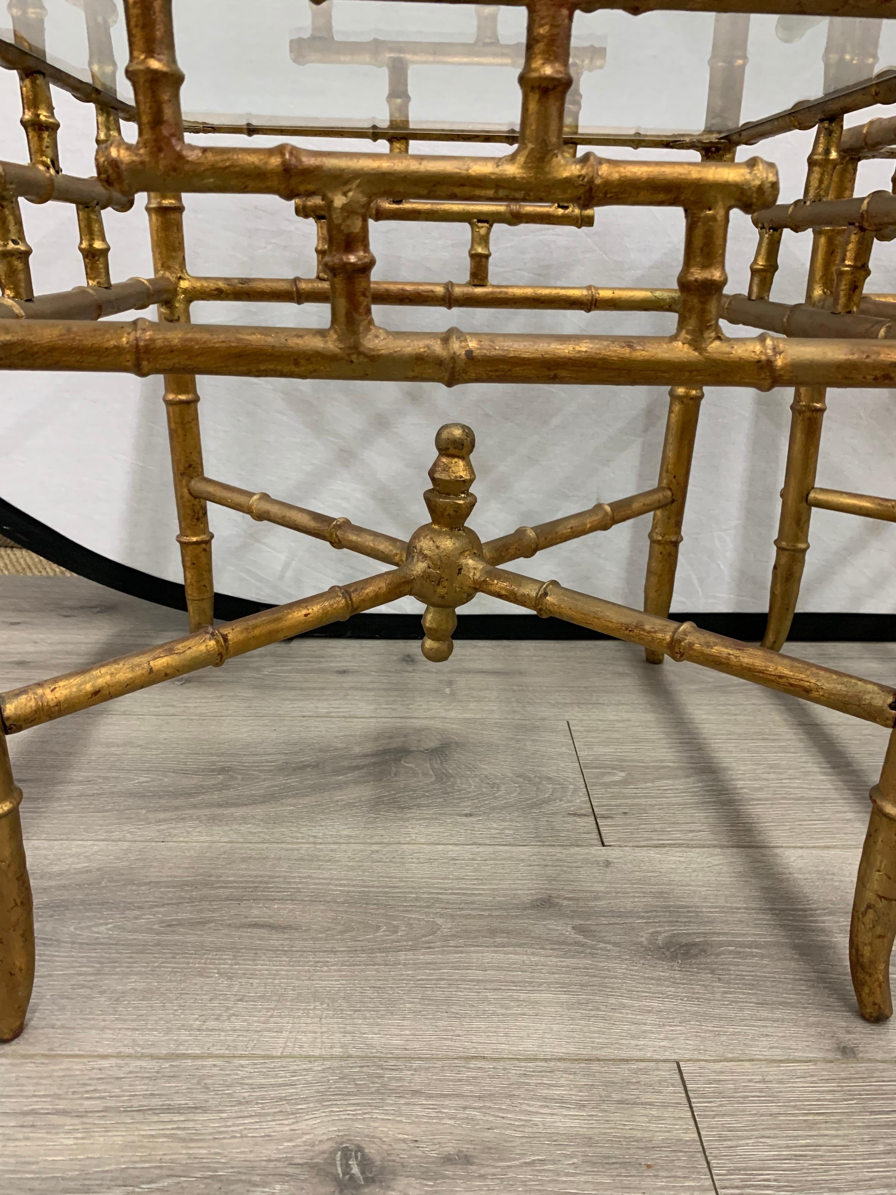 Metal Pair of Faux Bamboo Chinese Chippendale Gold Gilt Tables End Side