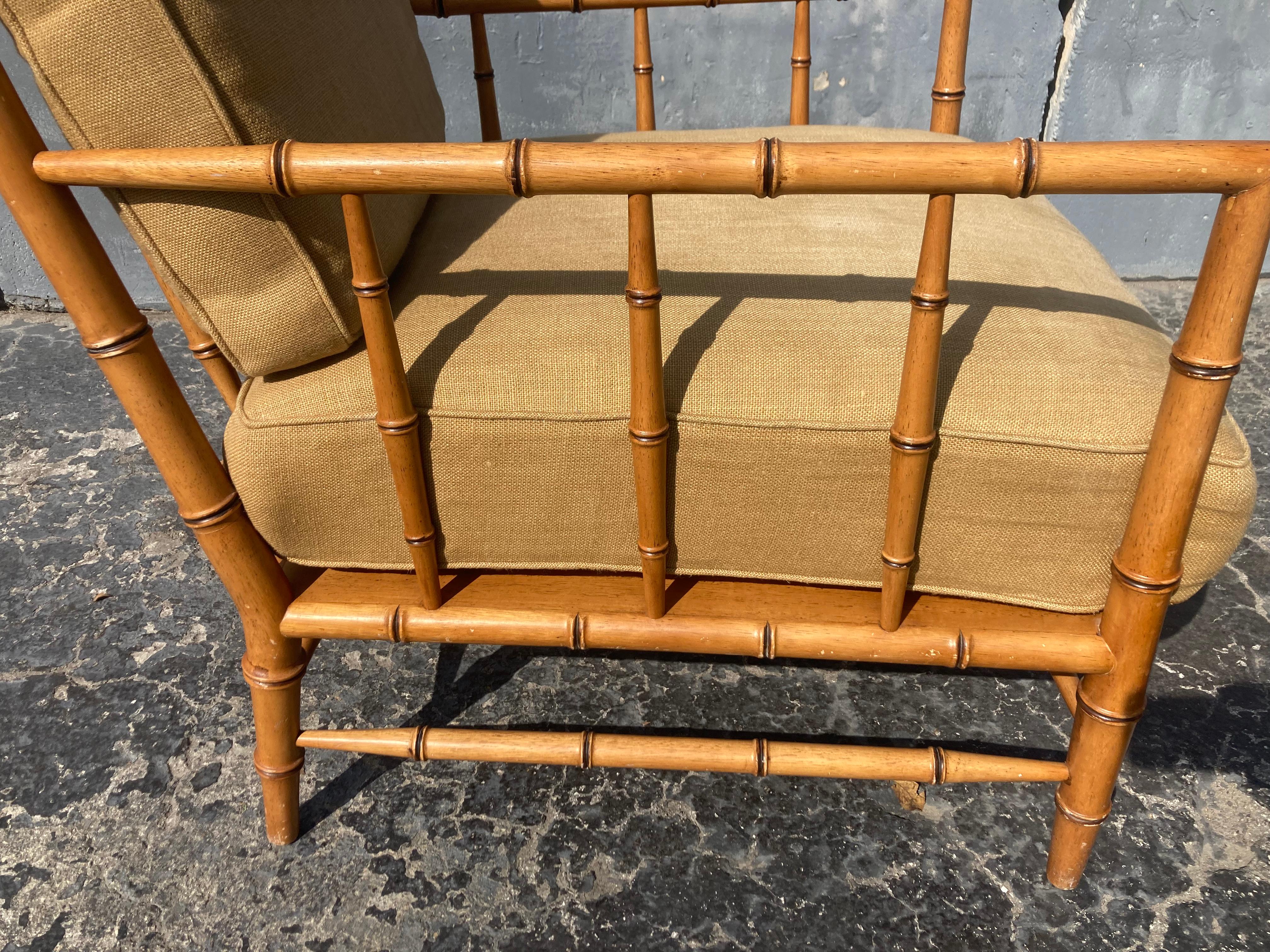 Pair of Faux Bamboo Chinese Chippendale Lounge Chairs Martha Stewart Bernhardt For Sale 7
