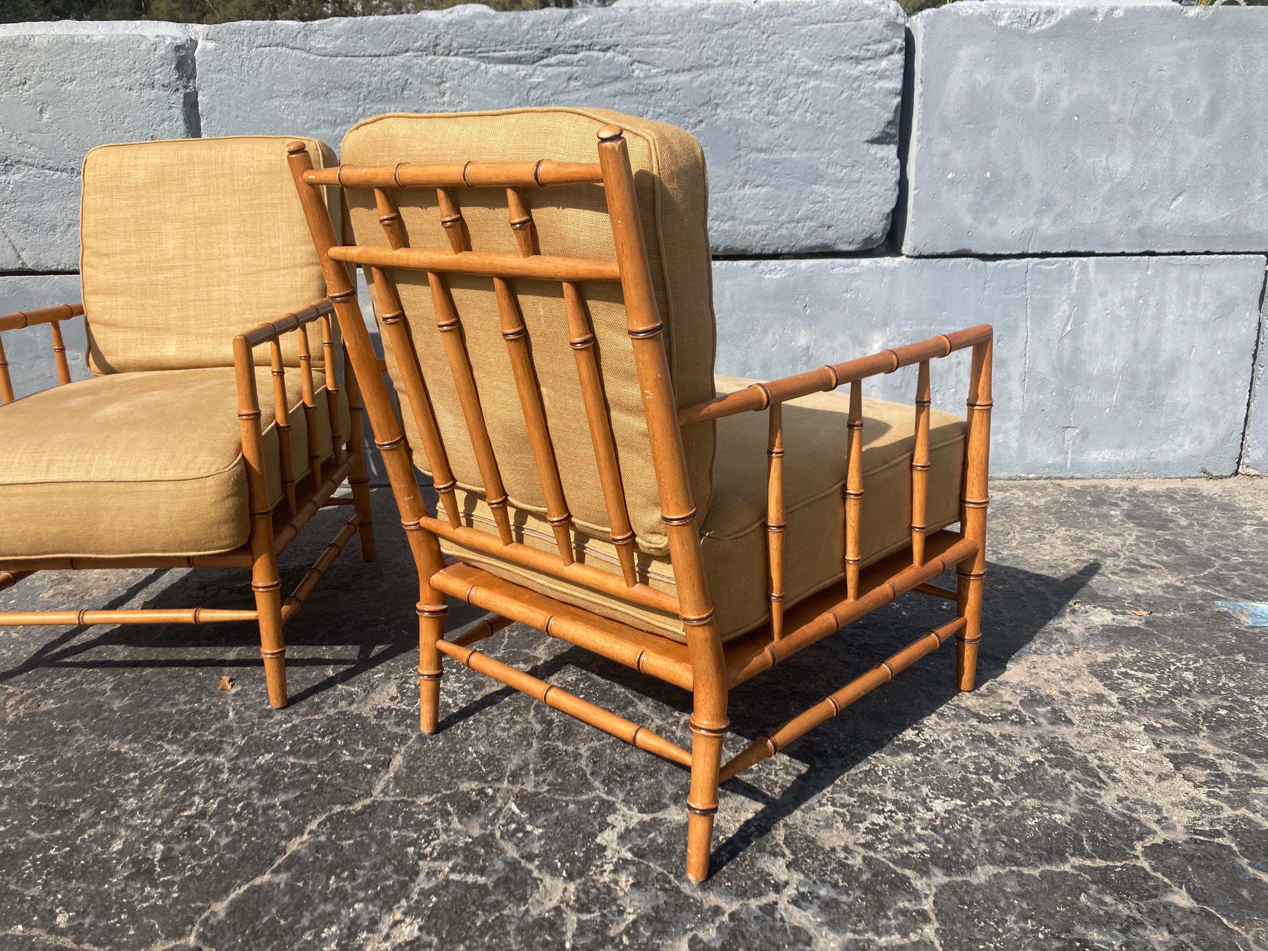 Pair of Faux Bamboo Chinese Chippendale Lounge Chairs Martha Stewart Bernhardt For Sale 8