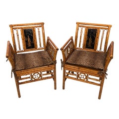 Pair of Faux Bamboo Chinoiserie Armchairs