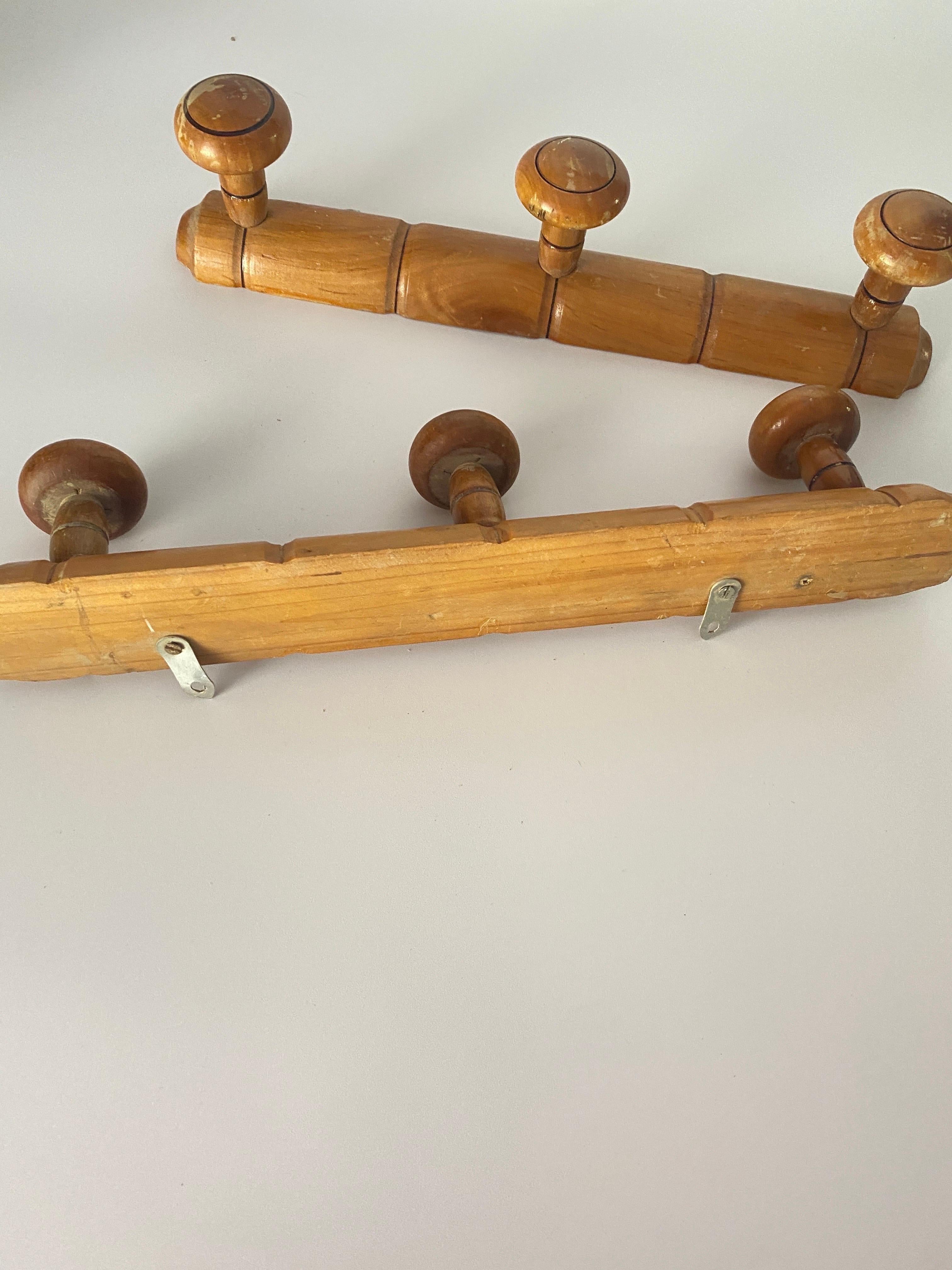 Pair of  Faux Bamboo Coat and Hat Rack, Brown Color, France, 1960 In Good Condition In Auribeau sur Siagne, FR