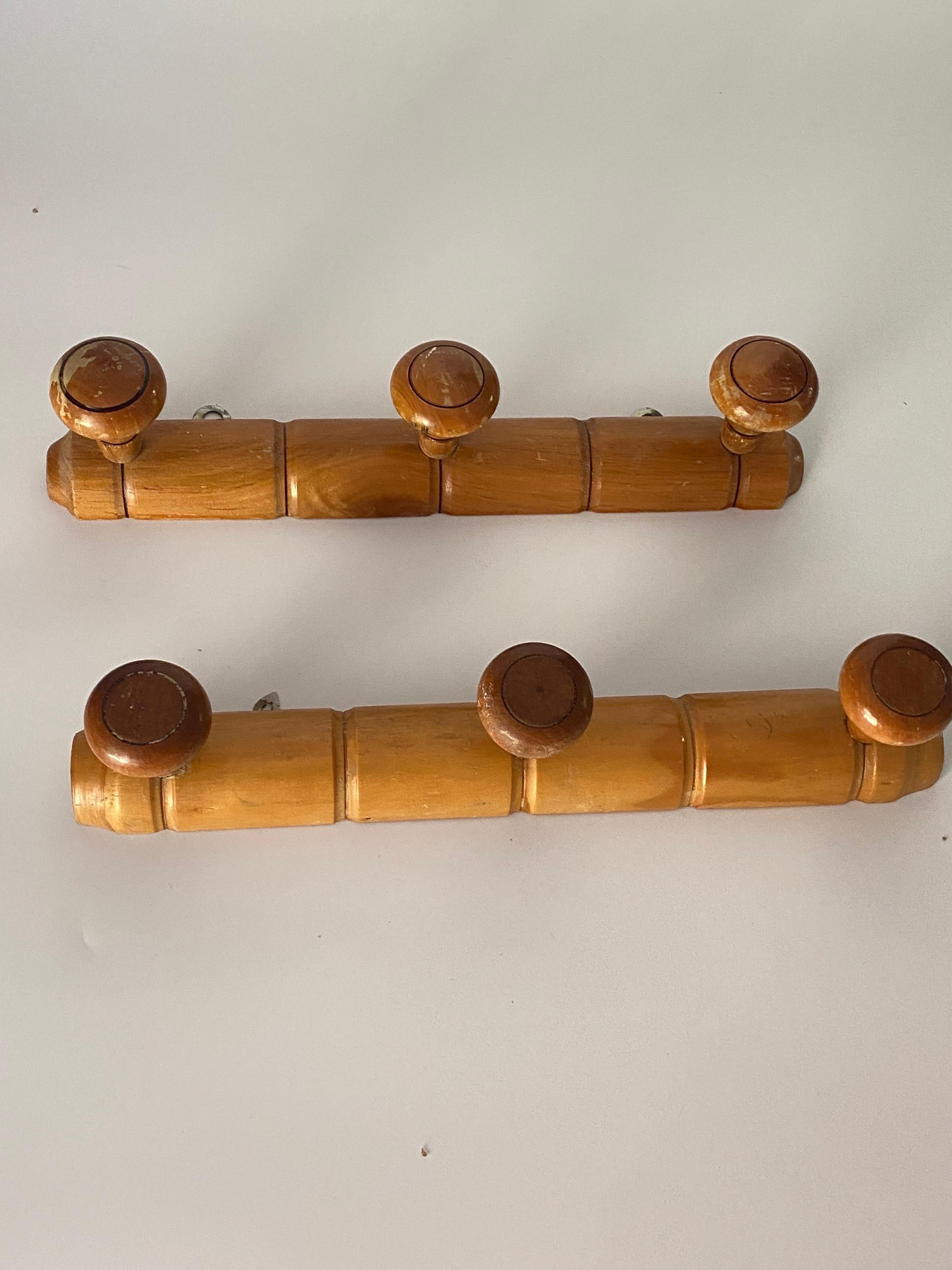 Pair of  Faux Bamboo Coat and Hat Rack, Brown Color, France, 1960 5