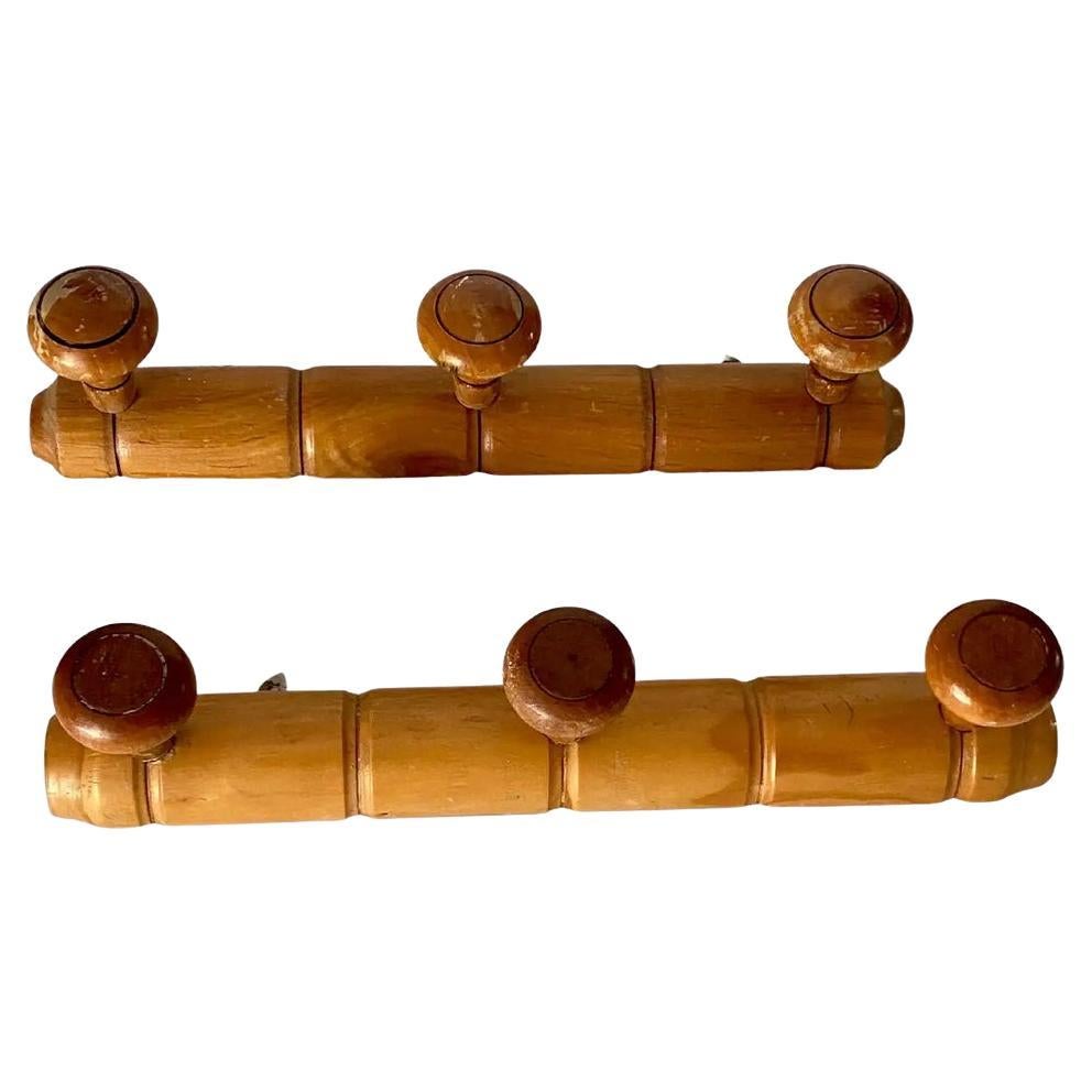 Pair of Faux Bamboo Coat and Hat Rack, Brown Color, France, 1960 For Sale