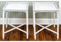 Pair Of Faux Bamboo Cottage Style Tray Top Side Tables