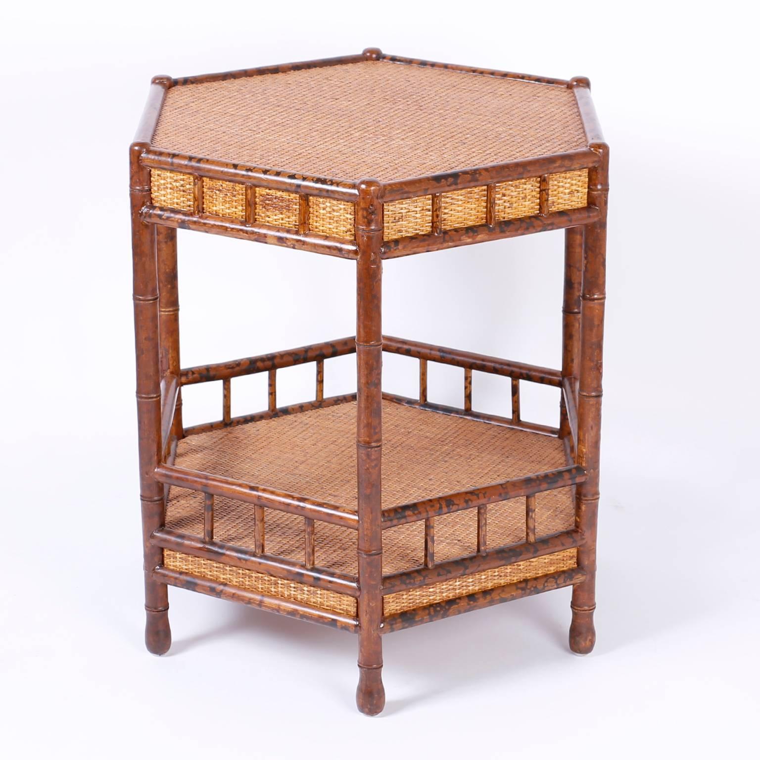 British Colonial Pair of Faux Bamboo End Tables