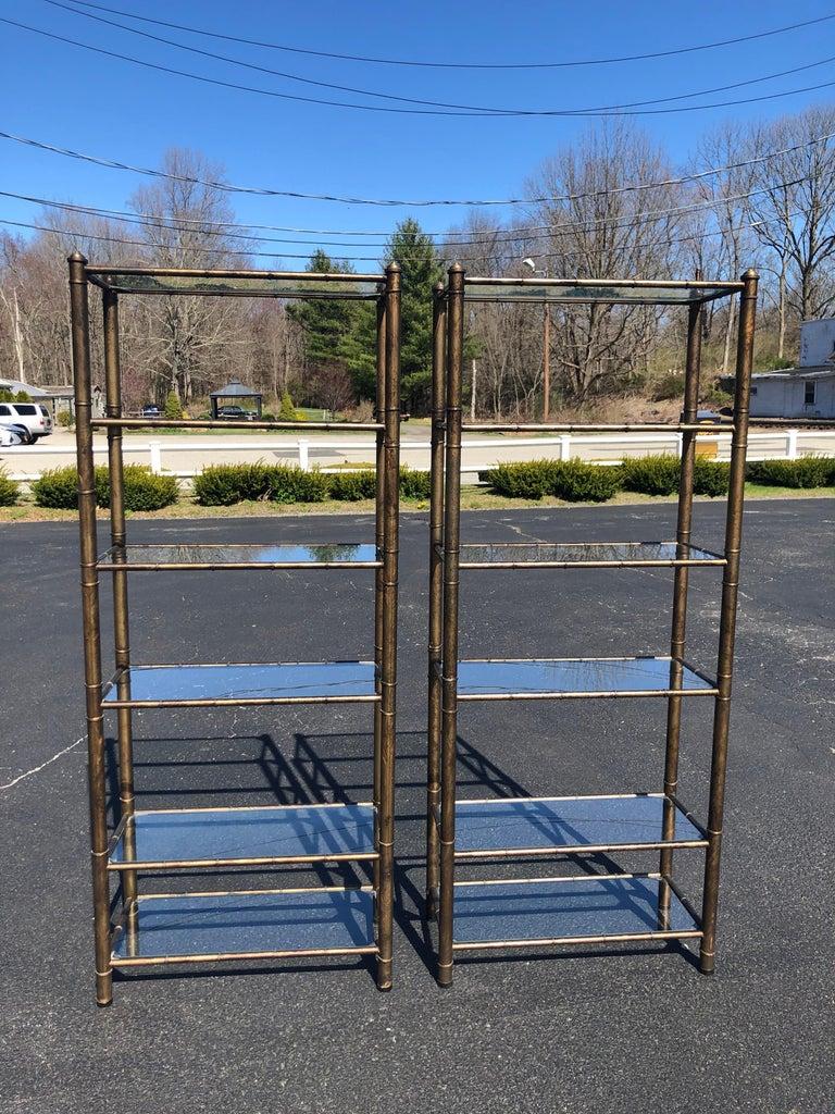Metal Pair of Faux Bamboo Étagères For Sale