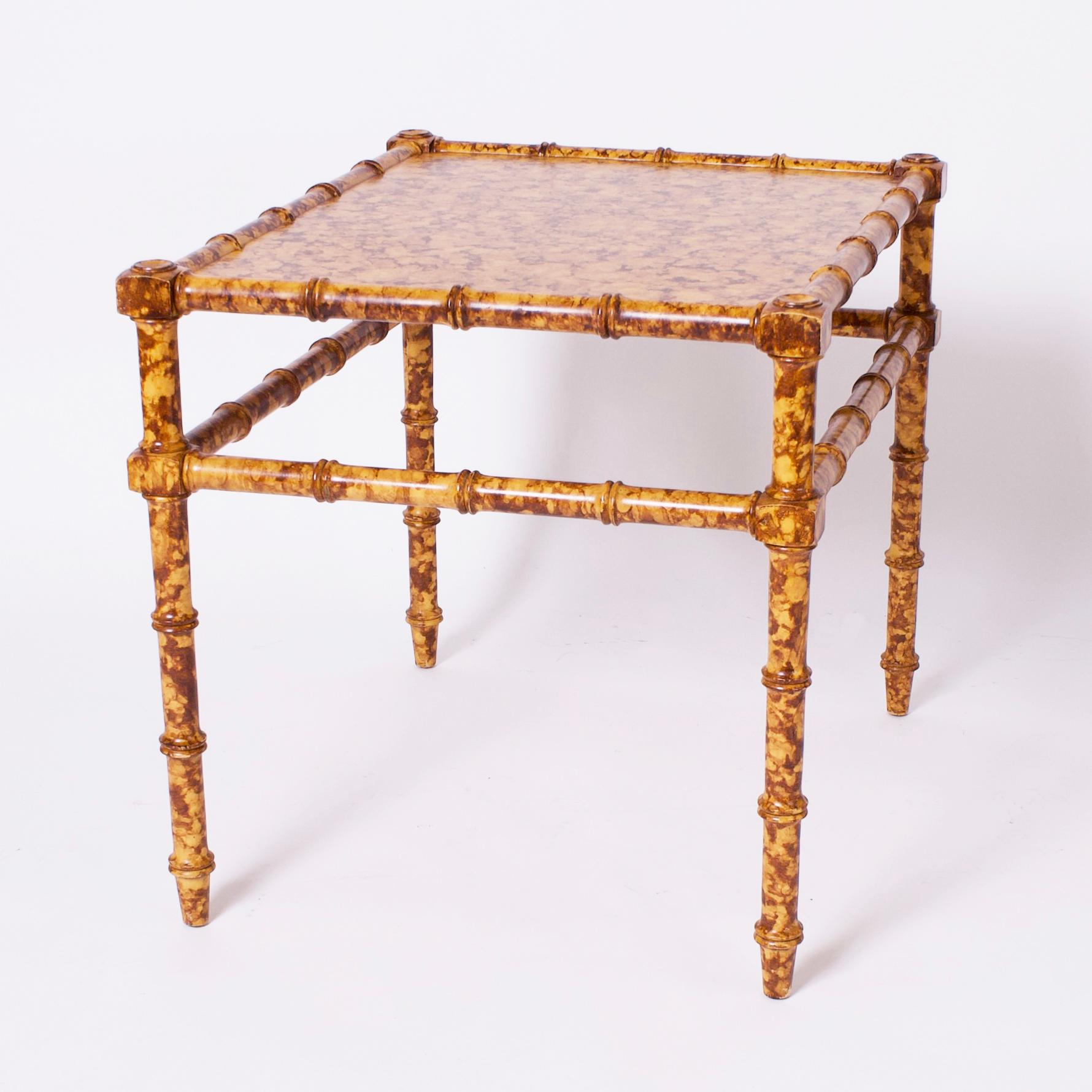 American Pair of Faux Bamboo Faux Tortoise Stands or Tables For Sale