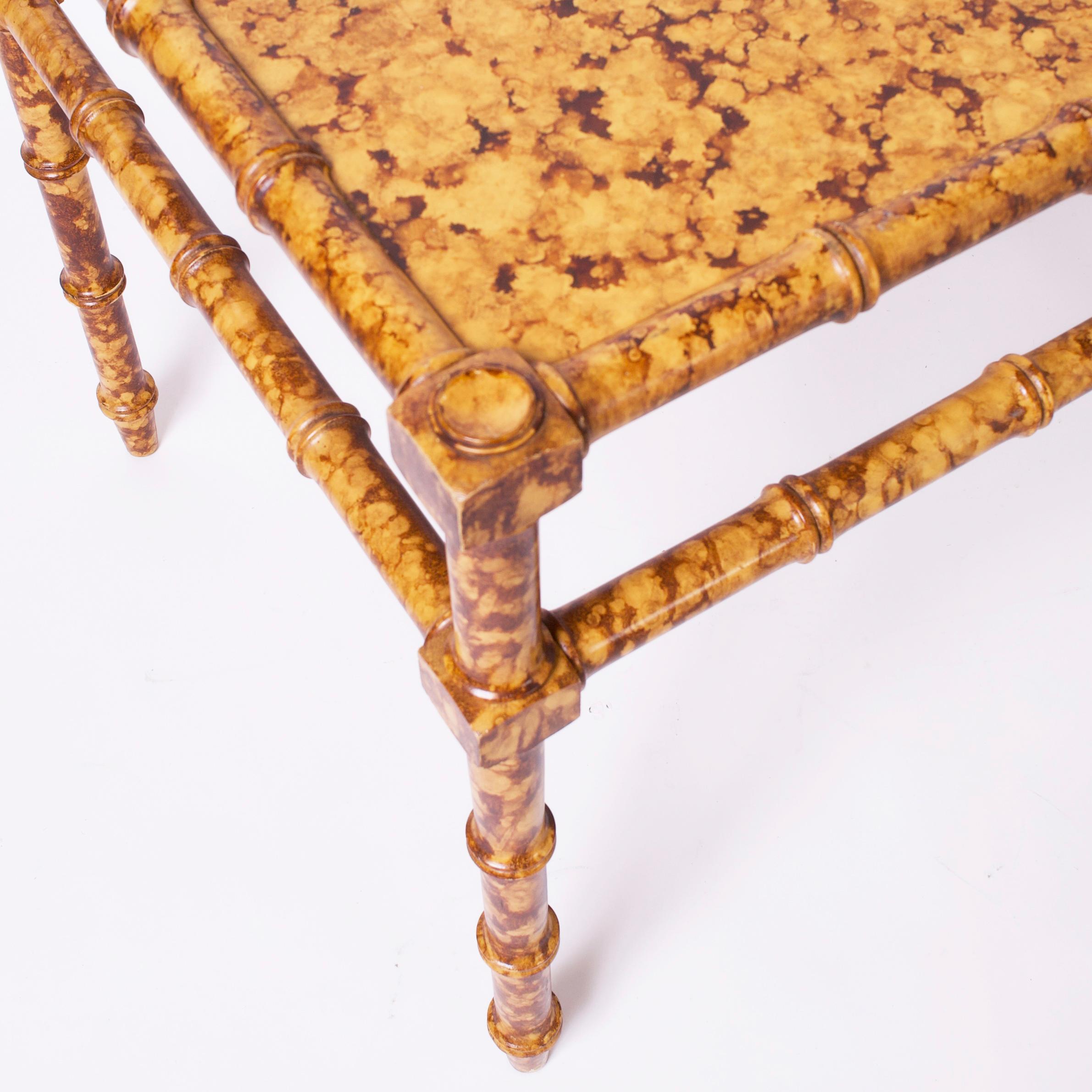 Pair of Faux Bamboo Faux Tortoise Stands or Tables In Good Condition For Sale In Palm Beach, FL