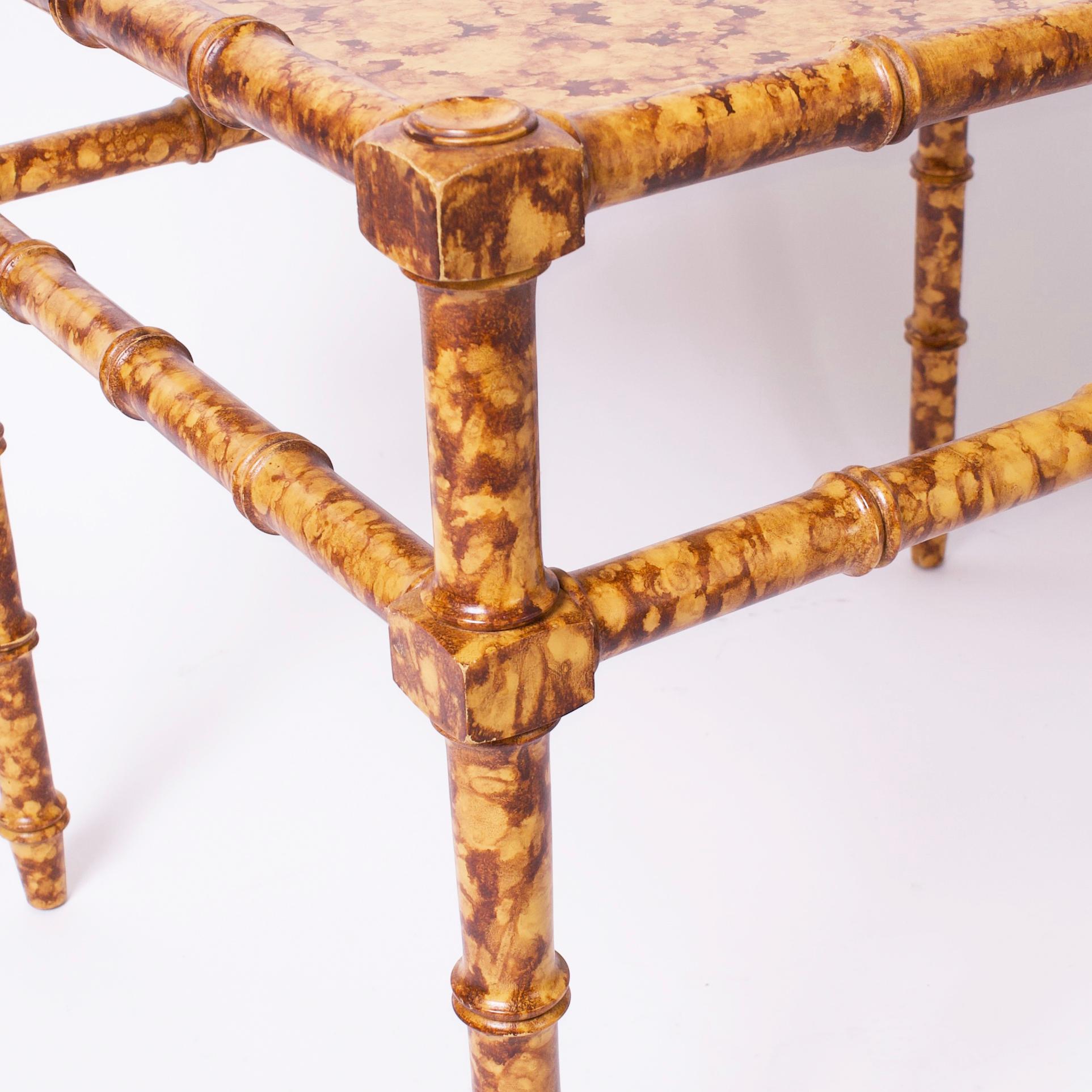 20th Century Pair of Faux Bamboo Faux Tortoise Stands or Tables For Sale