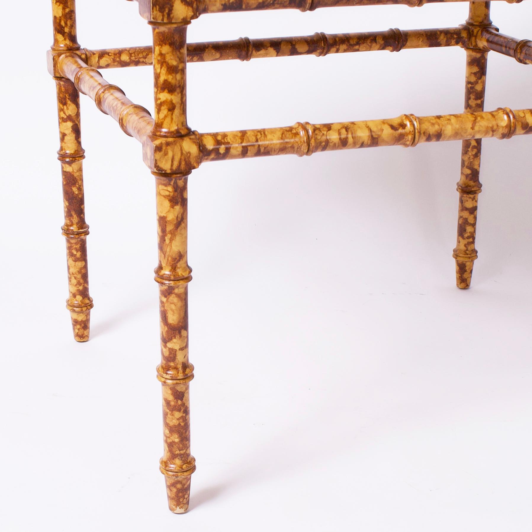 Pair of Faux Bamboo Faux Tortoise Stands or Tables For Sale 1