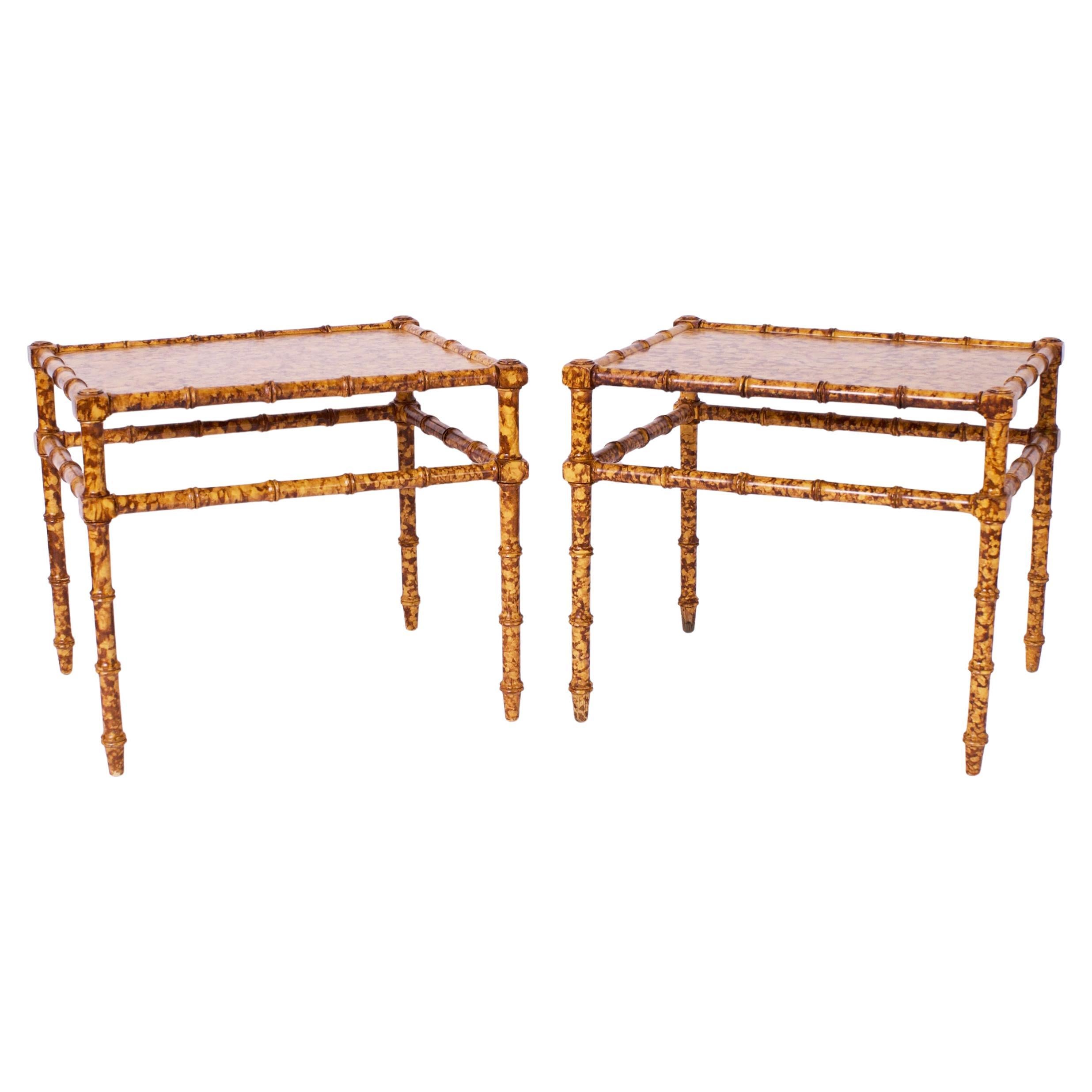 Pair of Faux Bamboo Faux Tortoise Stands or Tables