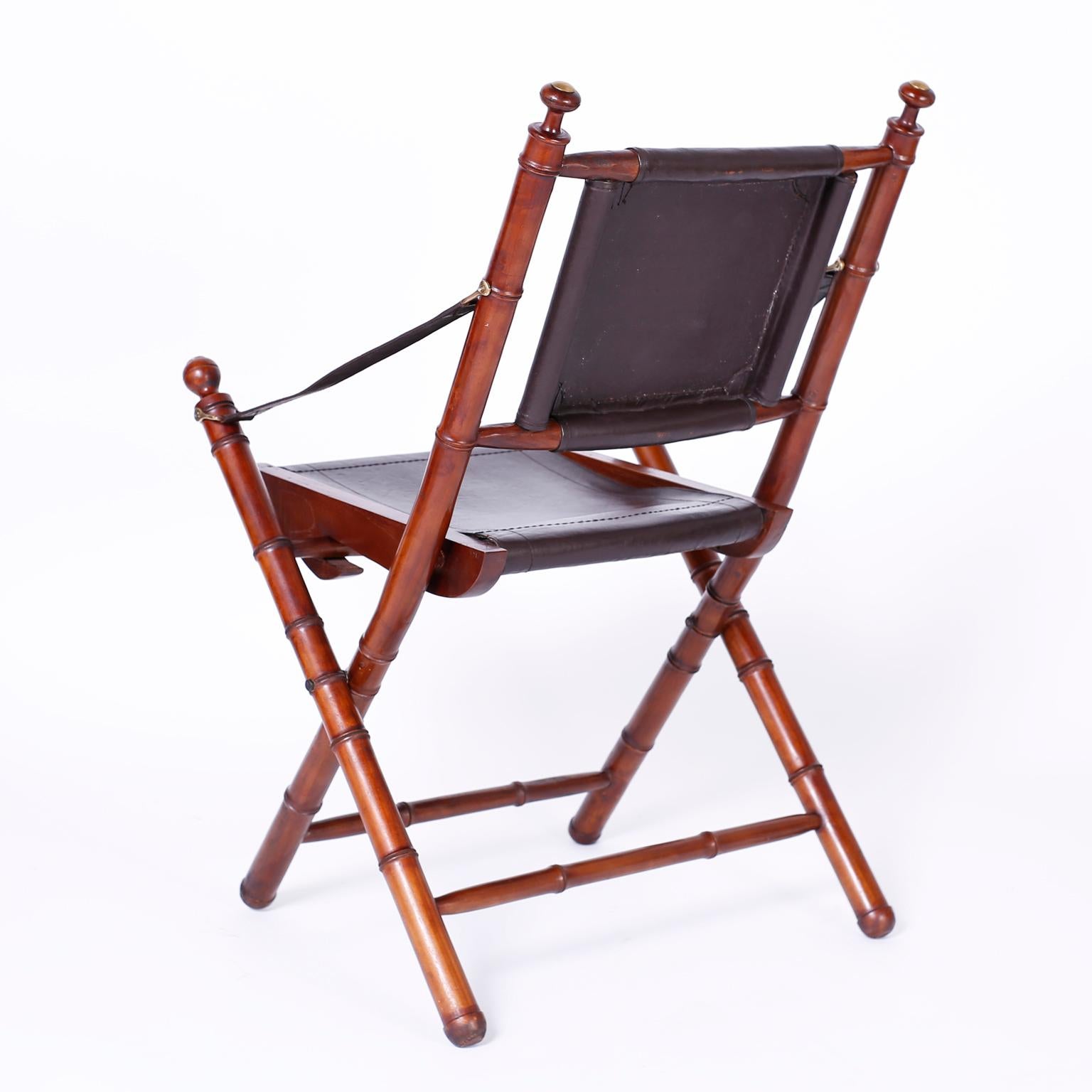 Indonesian Pair of Faux Bamboo Folding Safari Chairs