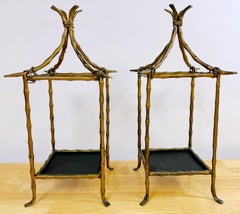 Pair of Faux Bamboo Gilt Pagodas Display Shelves, Style of Billy Haines