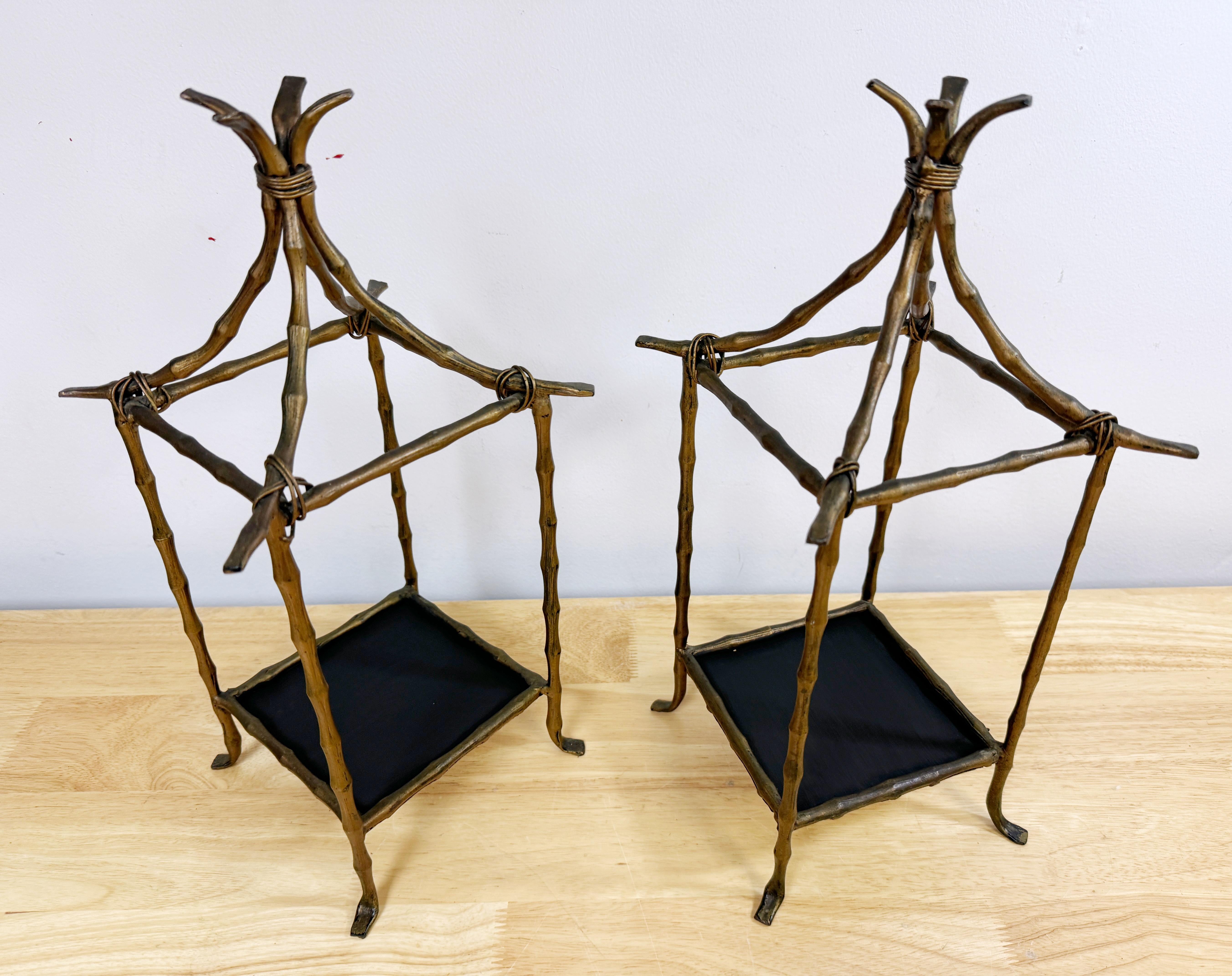Italian Pair of Faux Bamboo Gilt Pagodas Display Shelves, Style of Billy Haines For Sale