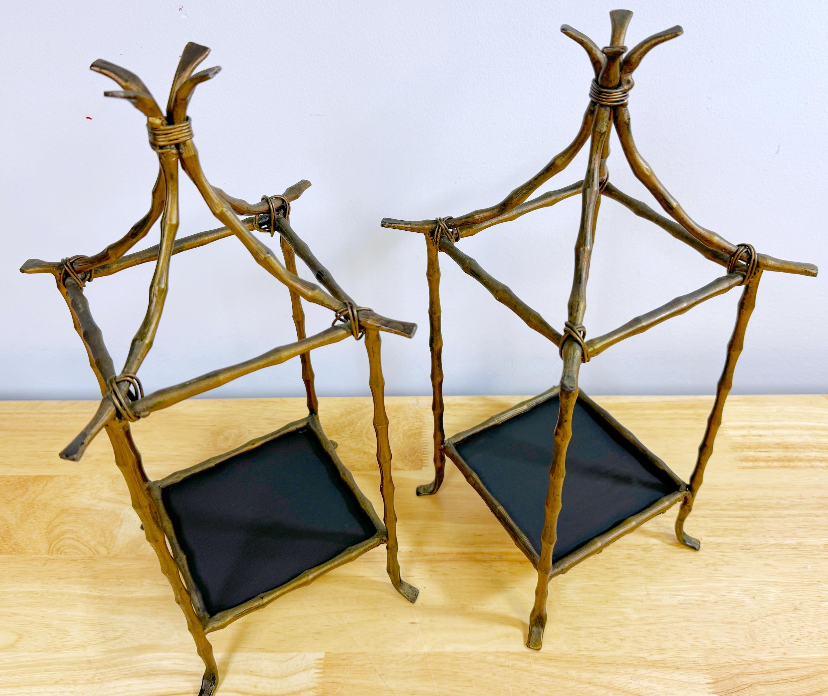 20th Century Pair of Faux Bamboo Gilt Pagodas Display Shelves, Style of Billy Haines For Sale