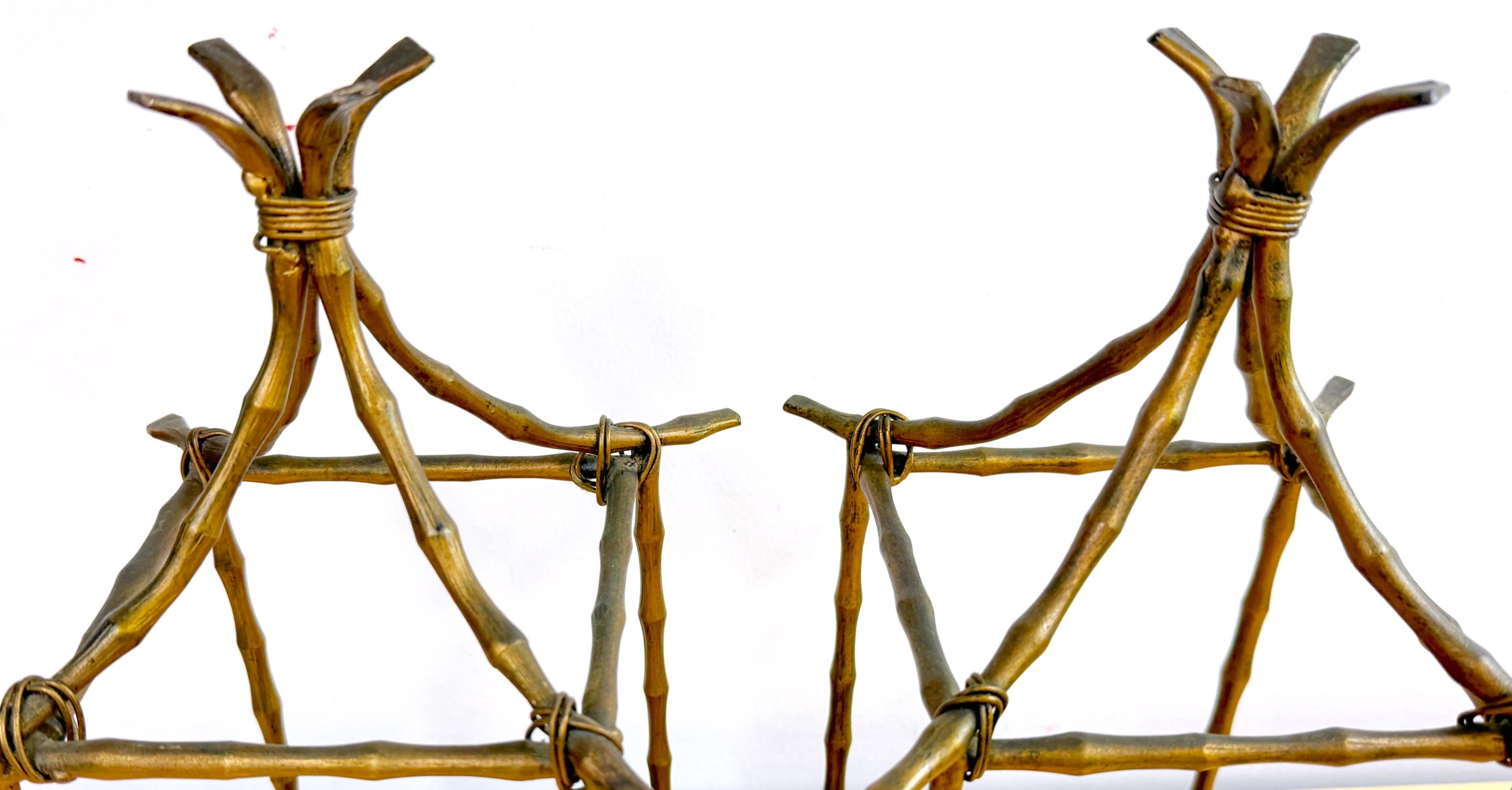 Metal Pair of Faux Bamboo Gilt Pagodas Display Shelves, Style of Billy Haines For Sale