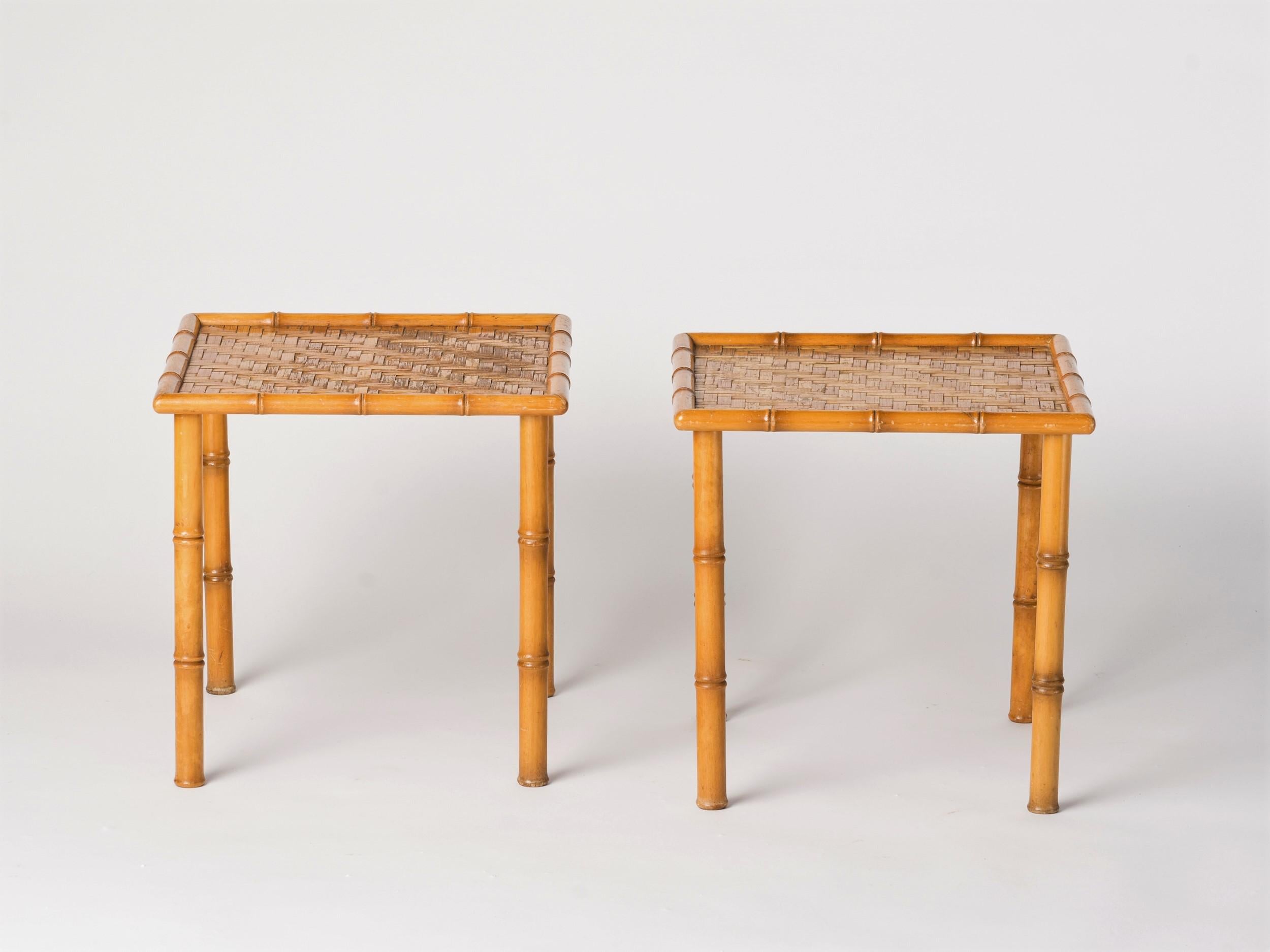 European Pair of Faux Bamboo Gueridons, France, 1960's For Sale