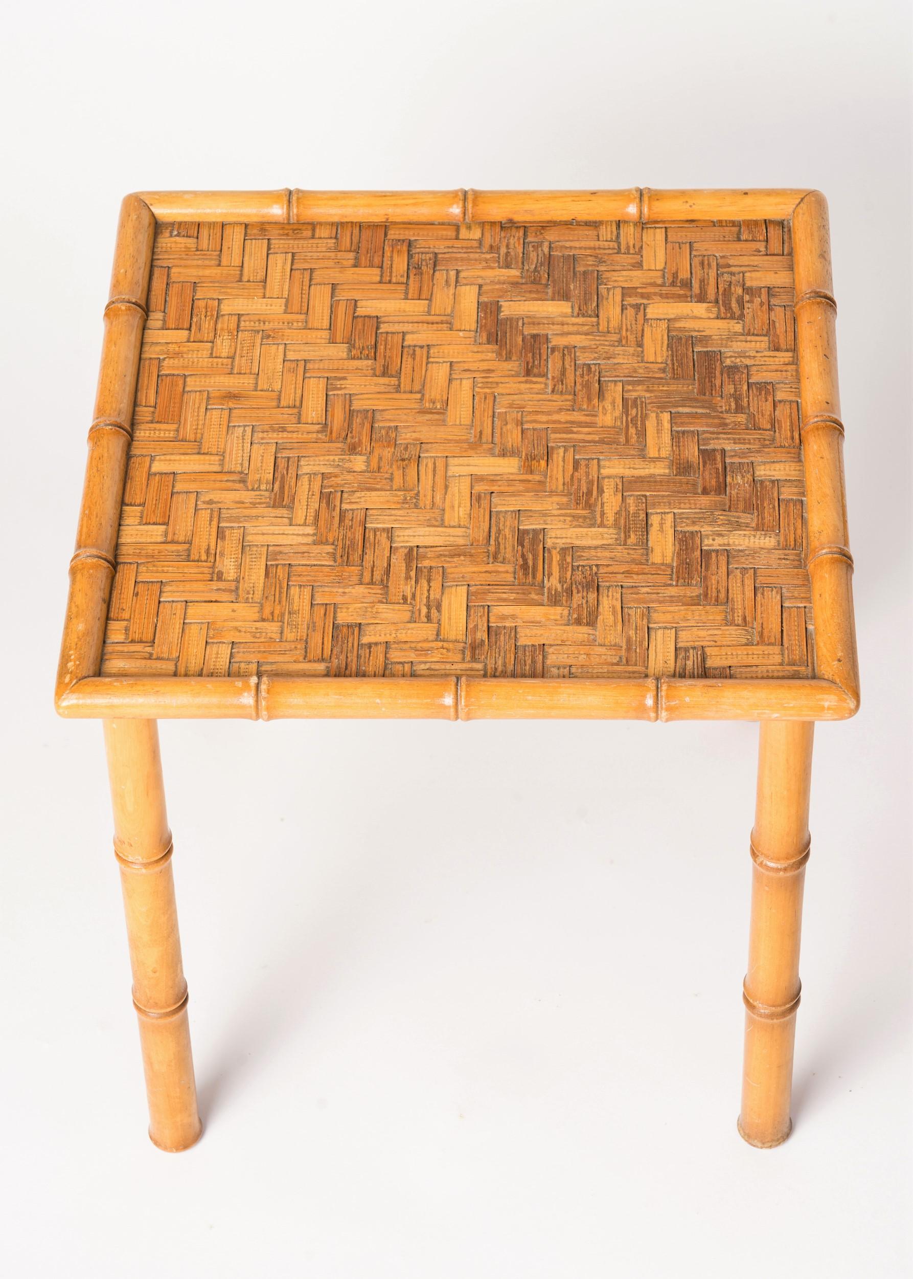 Woven Pair of Faux Bamboo Gueridons, France, 1960's For Sale