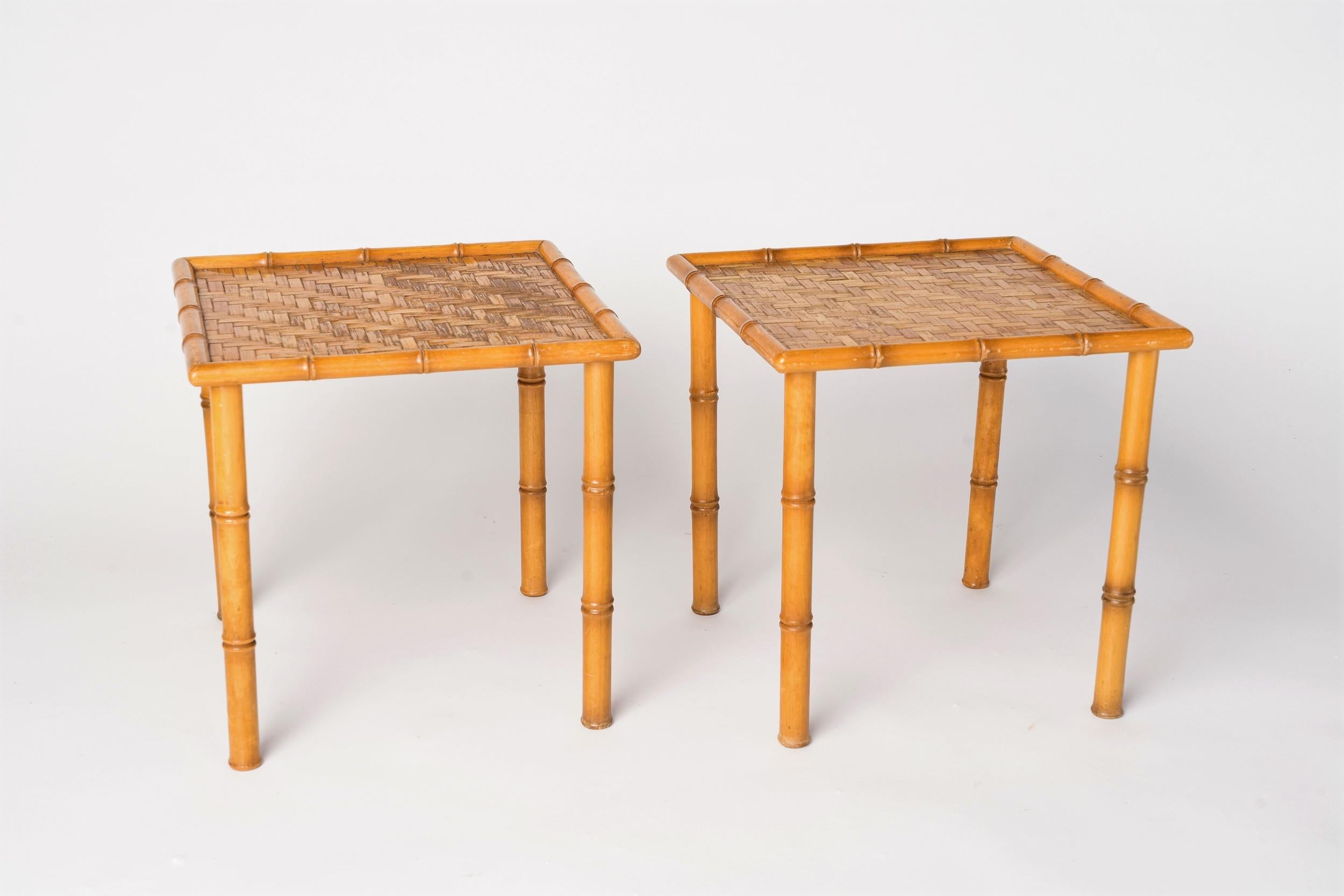 Pair of Faux Bamboo Gueridons, France, 1960's For Sale 1