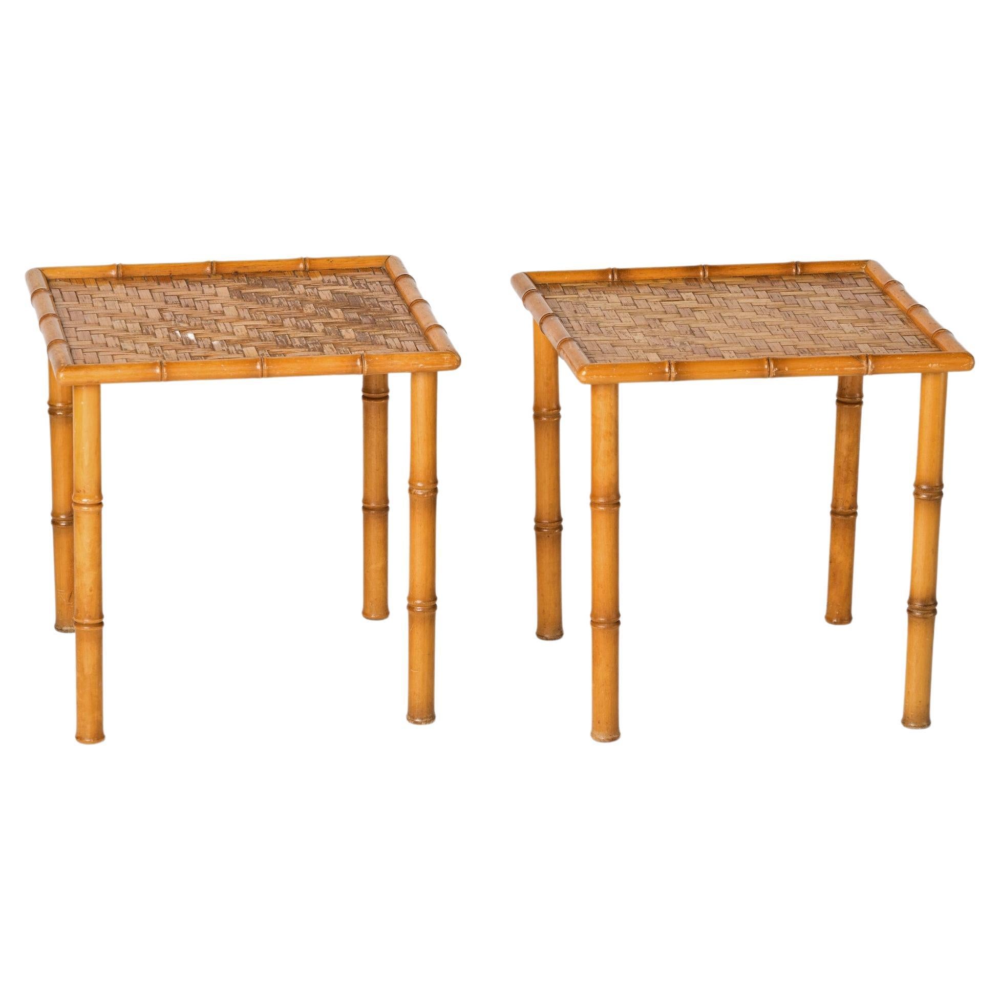 Pair of Faux Bamboo Gueridons, France, 1960's For Sale