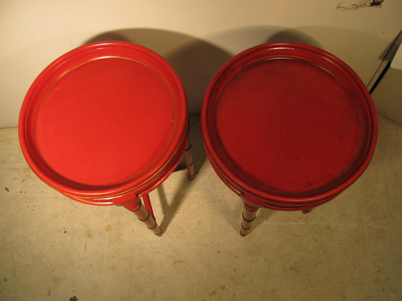 Hardwood Pair of Faux Bamboo Hand Painted Side Tables