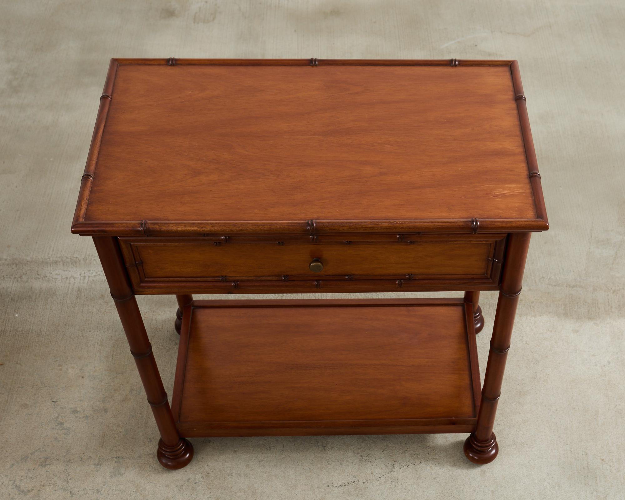 Pair of Faux Bamboo Hardwood Two-Tier Nightstands For Sale 7