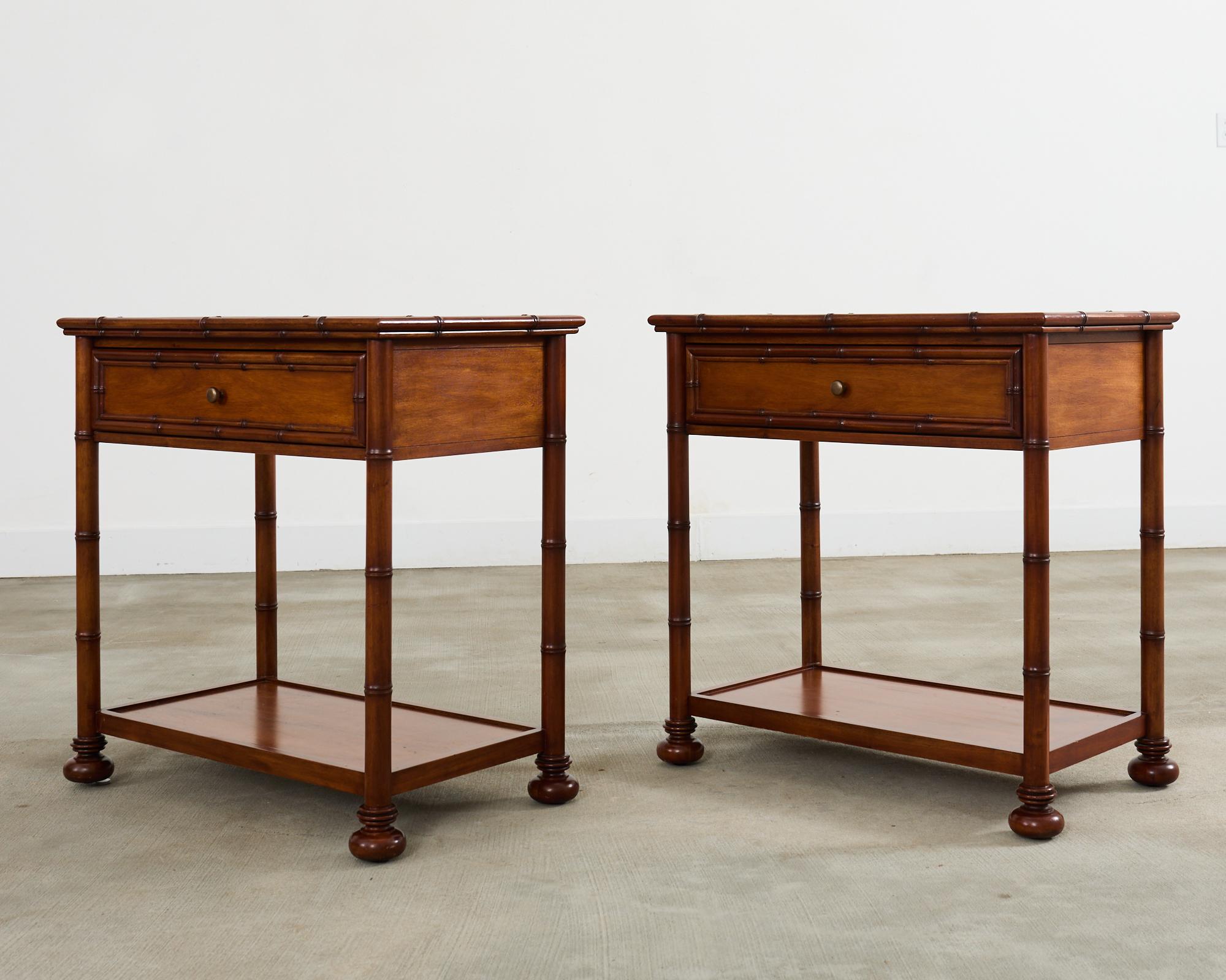 Aesthetic Movement Pair of Faux Bamboo Hardwood Two-Tier Nightstands For Sale
