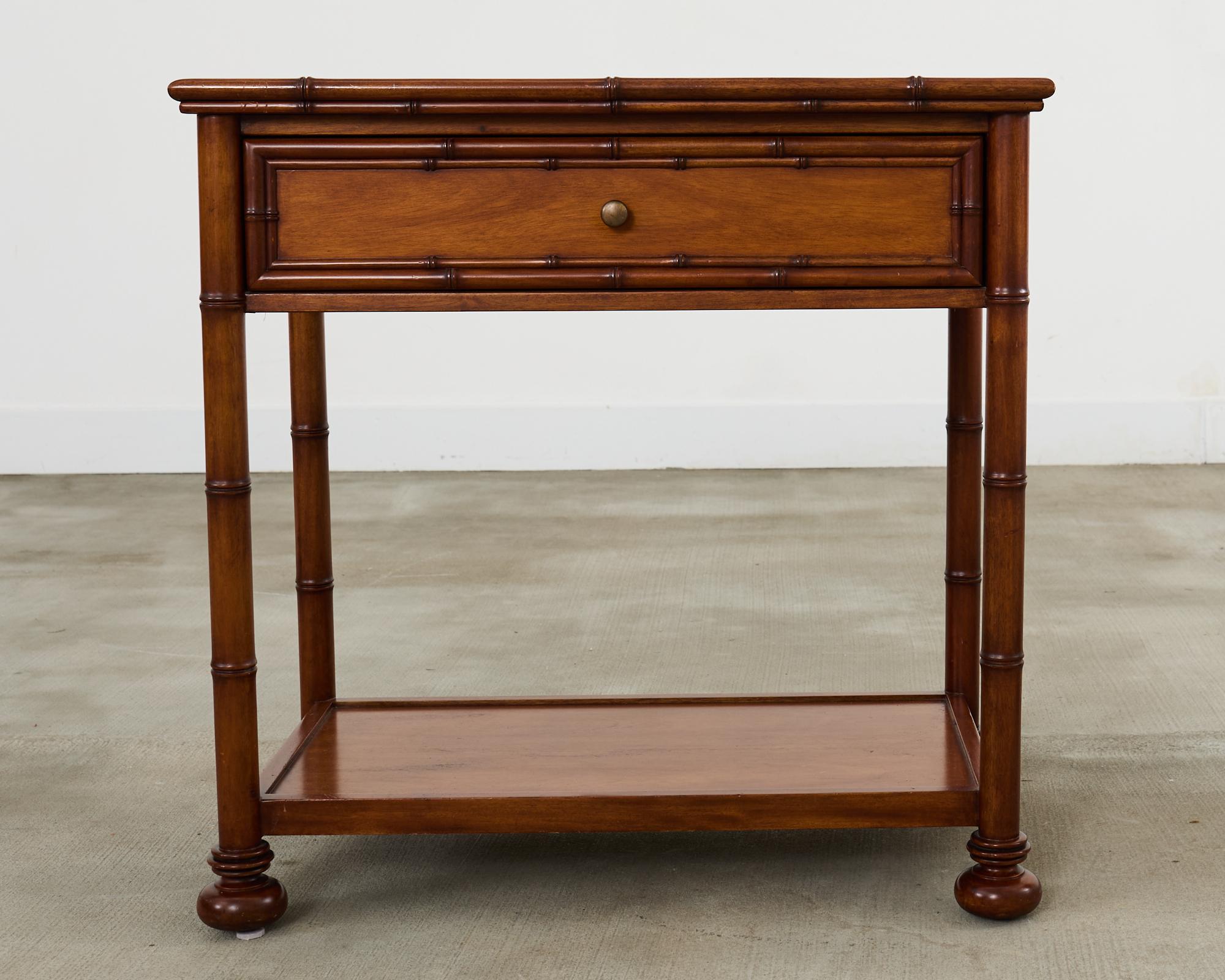 Pair of Faux Bamboo Hardwood Two-Tier Nightstands For Sale 1