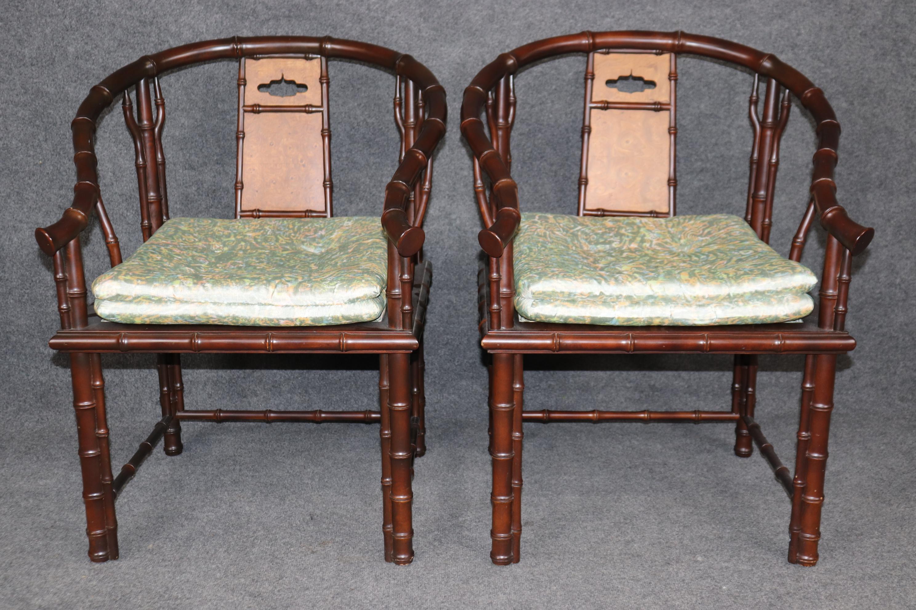 Chinoiseries Paire de fauteuils Chicago Faux Bambou Interior CRafts of Chicago tapissés de vert en vente