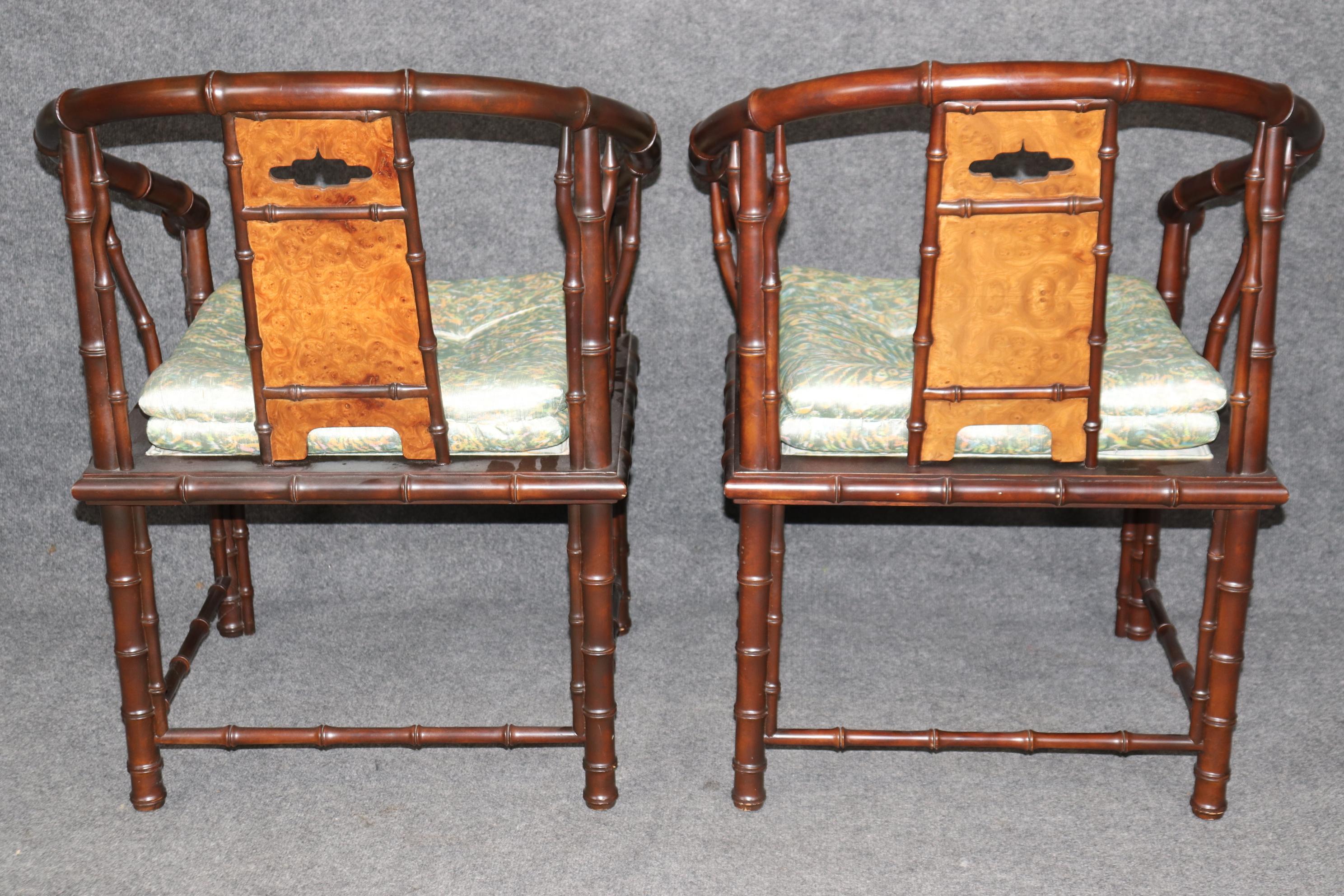 Paire de fauteuils Chicago Faux Bambou Interior CRafts of Chicago tapissés de vert Bon état - En vente à Swedesboro, NJ