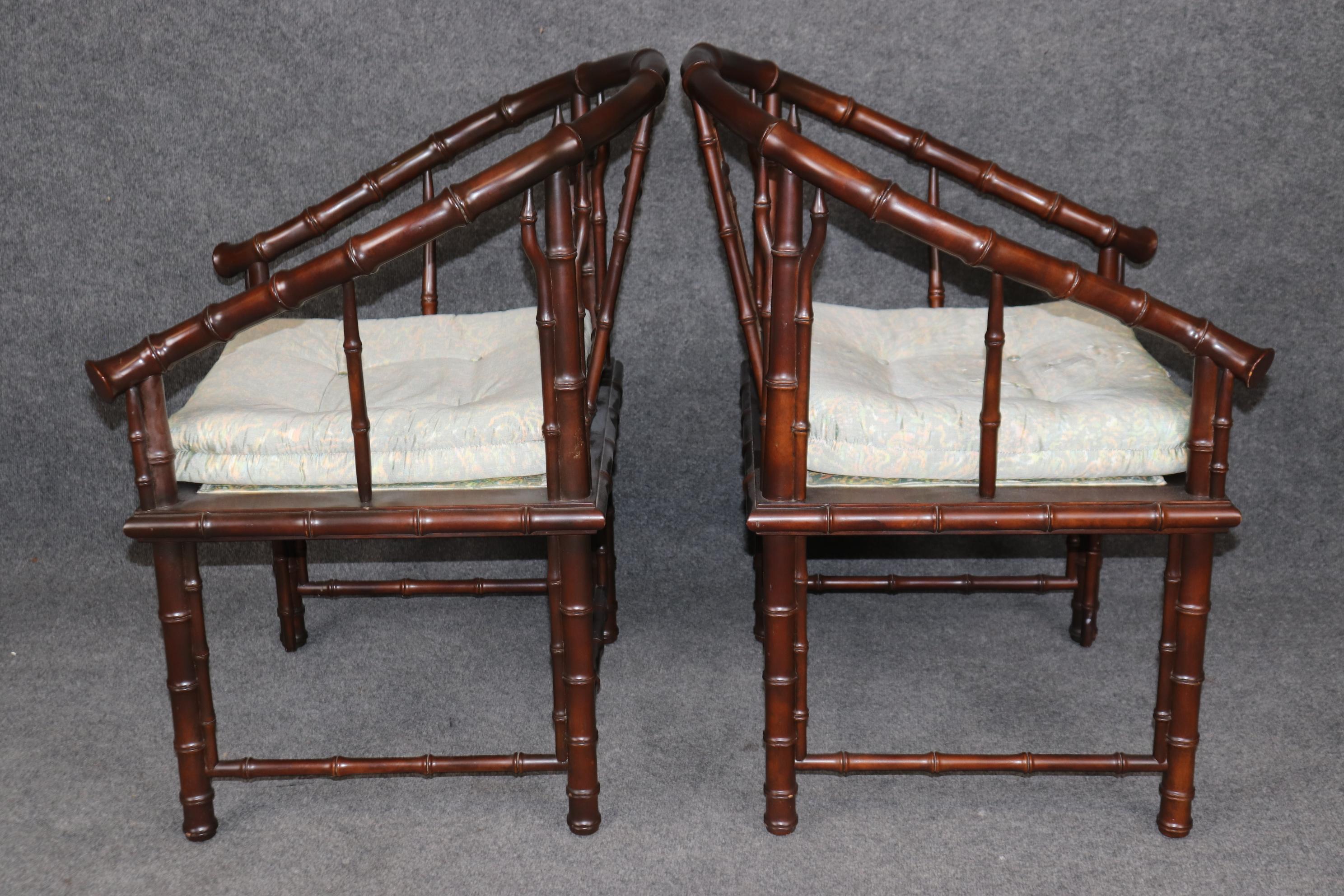 Fin du 20e siècle Paire de fauteuils Chicago Faux Bambou Interior CRafts of Chicago tapissés de vert en vente