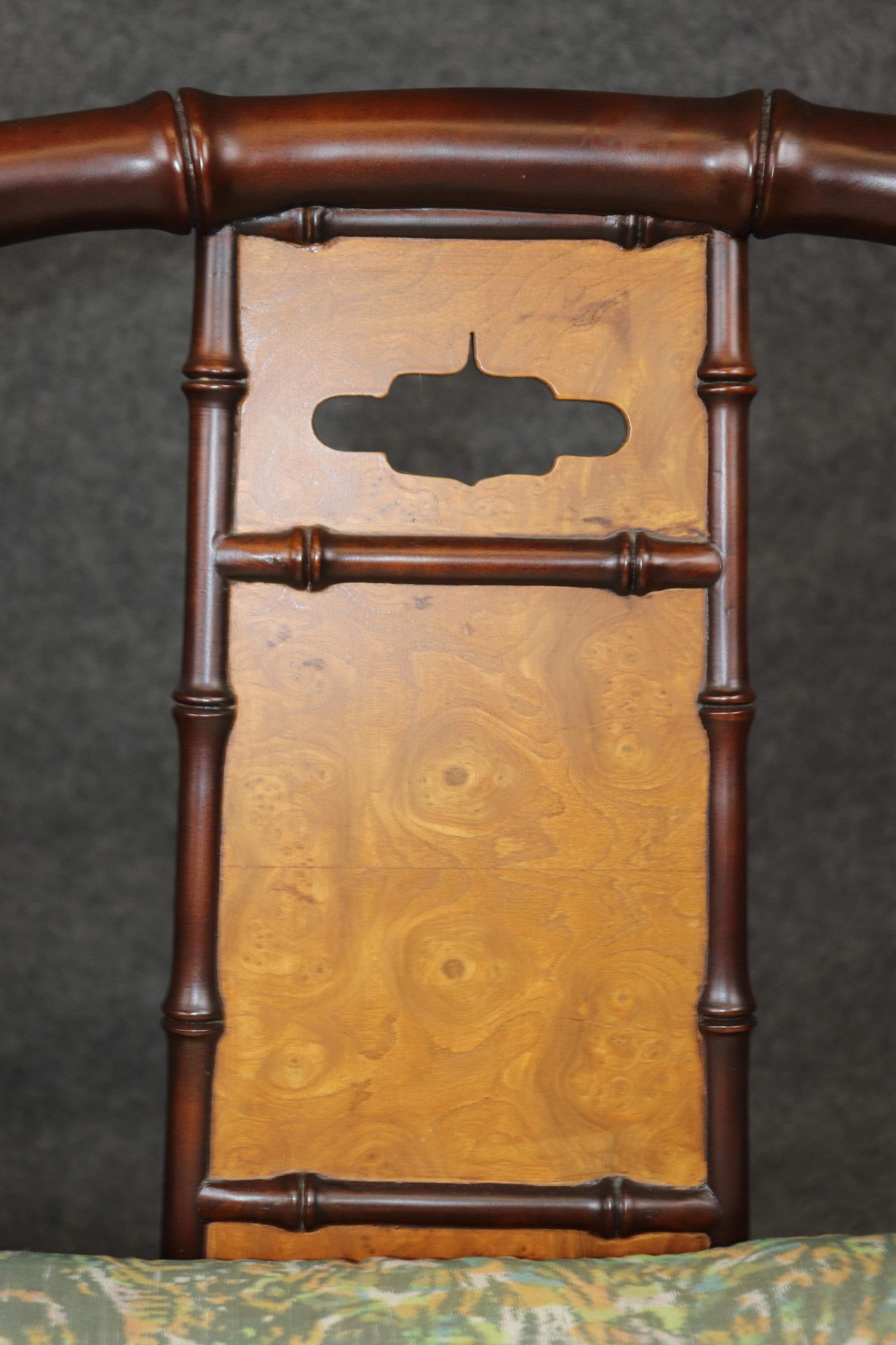 Paire de fauteuils Chicago Faux Bambou Interior CRafts of Chicago tapissés de vert en vente 2