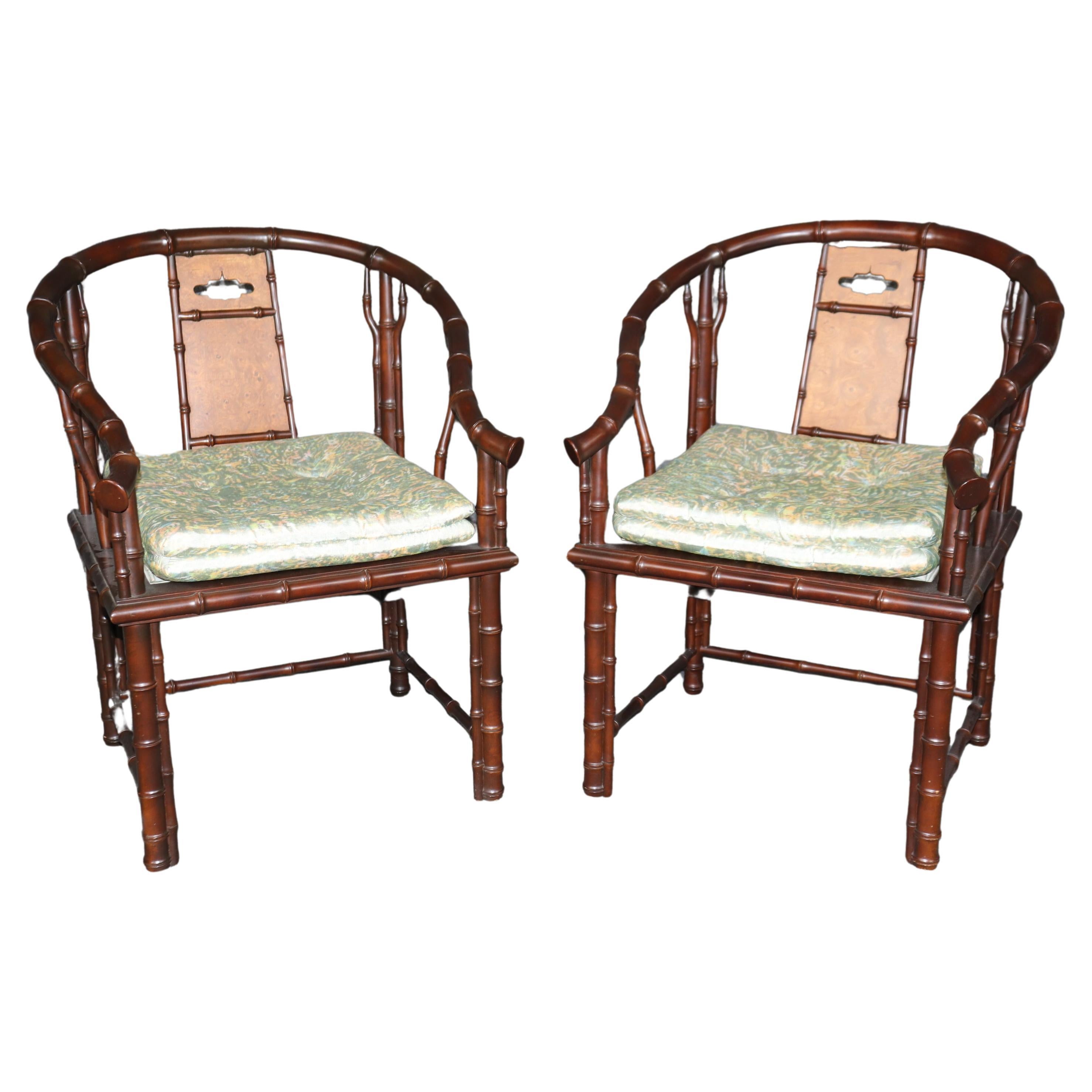 Paire de fauteuils Chicago Faux Bambou Interior CRafts of Chicago tapissés de vert en vente