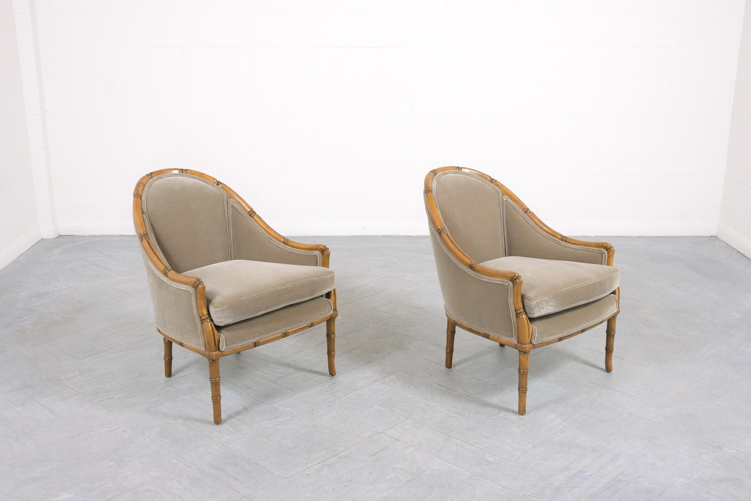 Chinese Chippendale Pair of Faux Bamboo Lounge Chairs