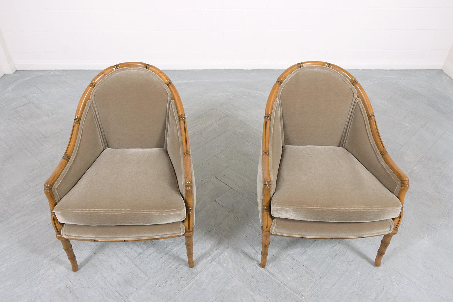 Mid-20th Century Pair of Faux Bamboo Lounge Chairs